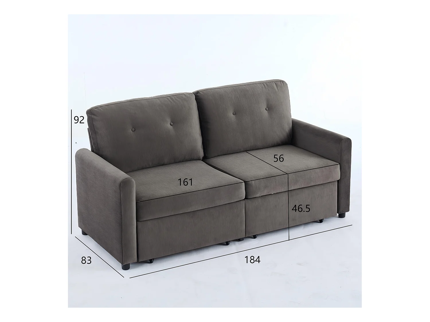 Canapé 2 places gris foncé - Canapé droit avec 2 tiroirs et dossier - tissu - pour salon