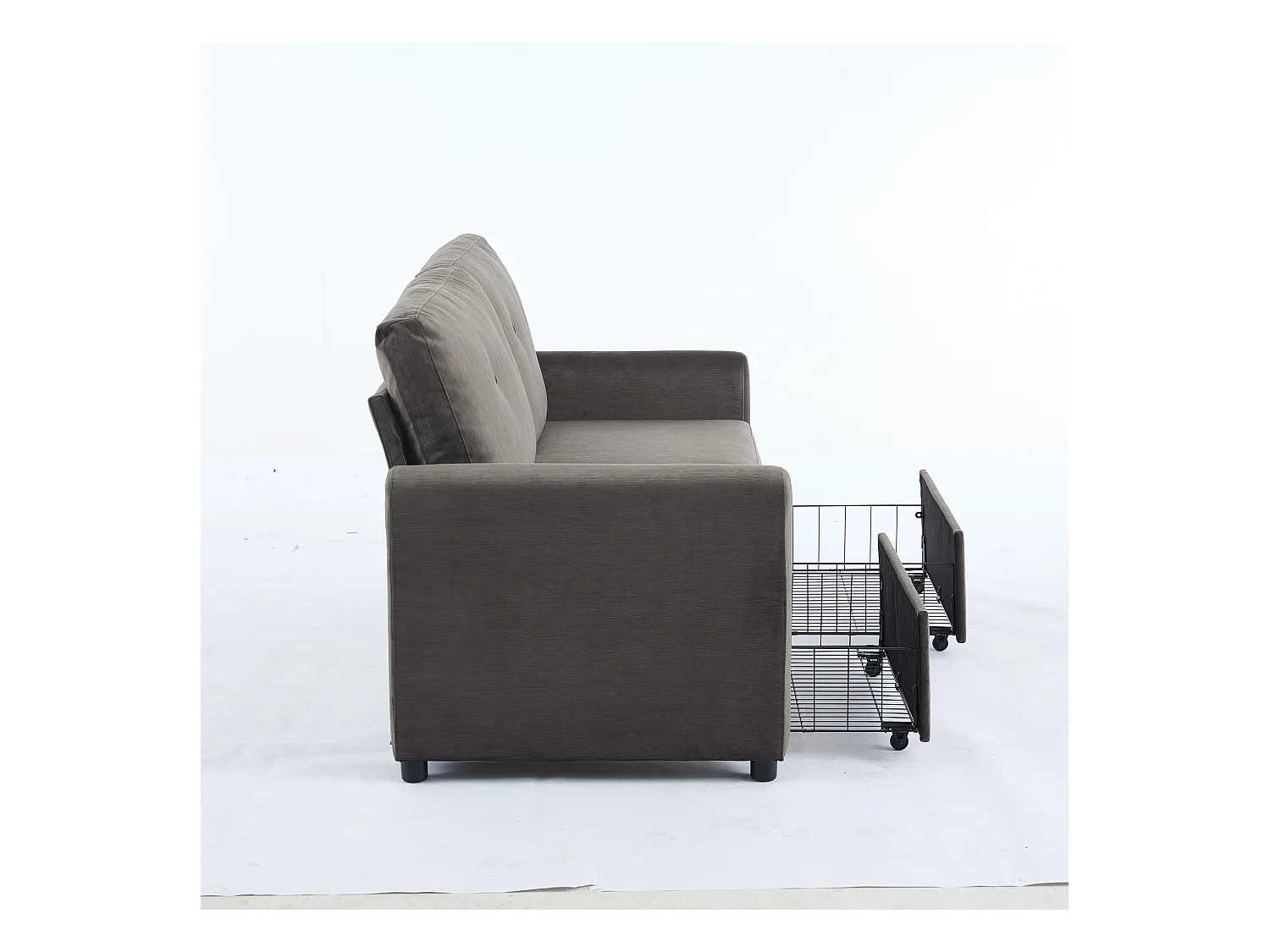 Canapé 2 places gris foncé - Canapé droit avec 2 tiroirs et dossier - tissu - pour salon