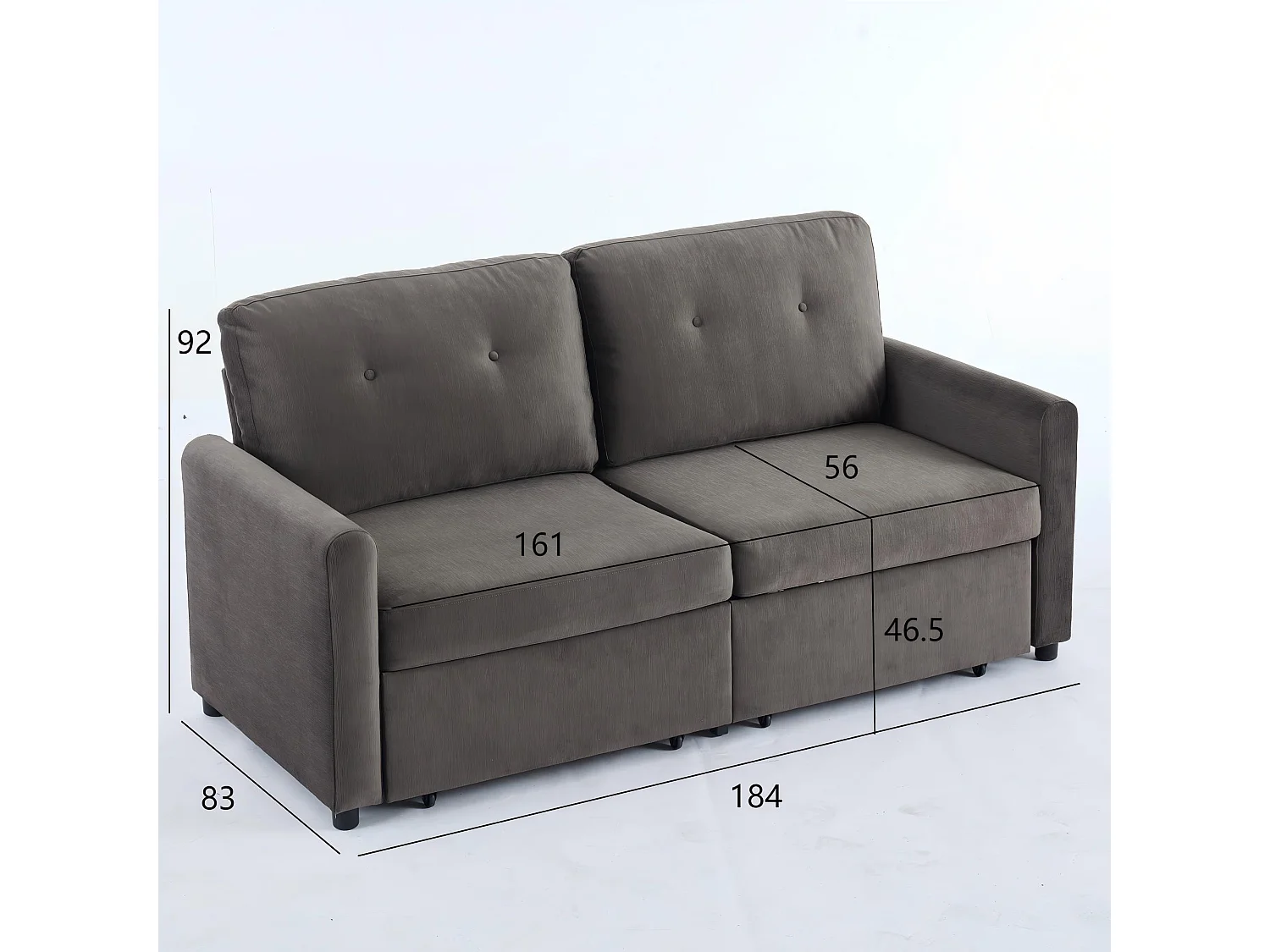 Canapé 2 places gris foncé - Canapé droit avec 2 tiroirs et dossier - tissu - pour salon