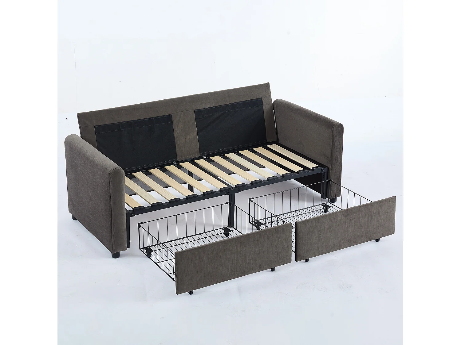 Canapé 2 places gris foncé - Canapé droit avec 2 tiroirs et dossier - tissu - pour salon