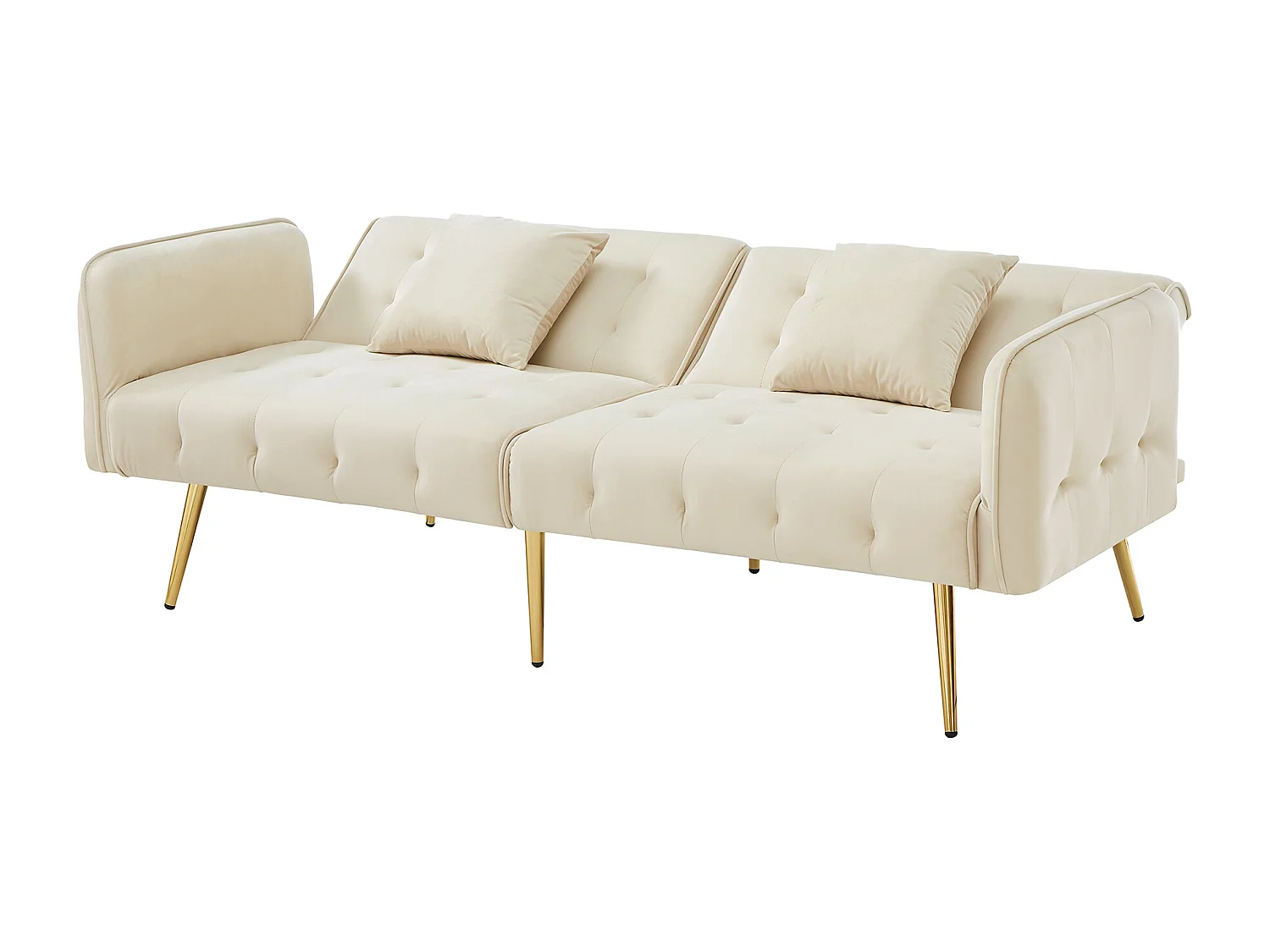 2-zitsbank - Rechte bank met 3-positie rugleuning en 6-positie armleuningen - beige fluweel - voor de woonkamer