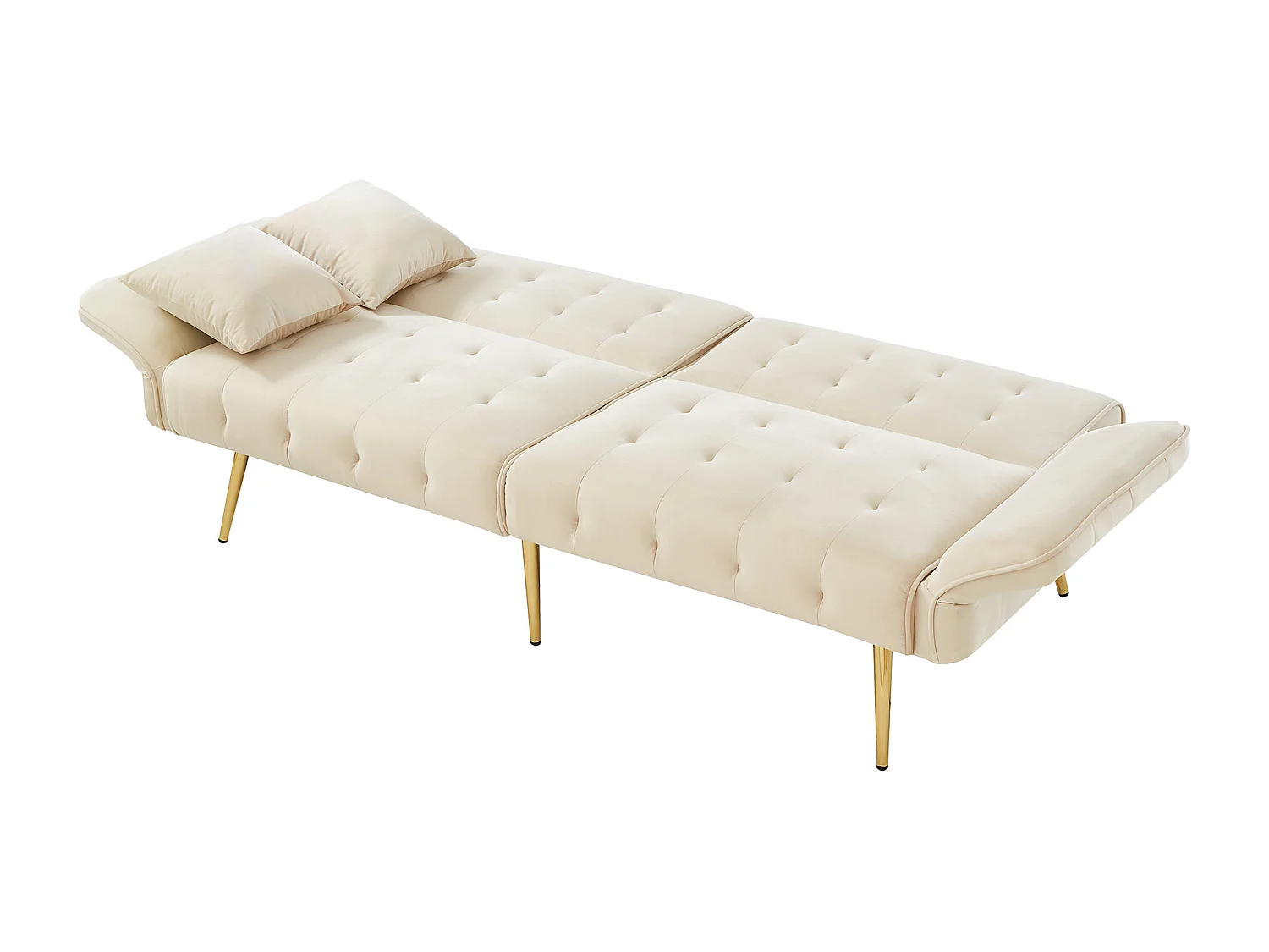 2-zitsbank - Rechte bank met 3-positie rugleuning en 6-positie armleuningen - beige fluweel - voor de woonkamer