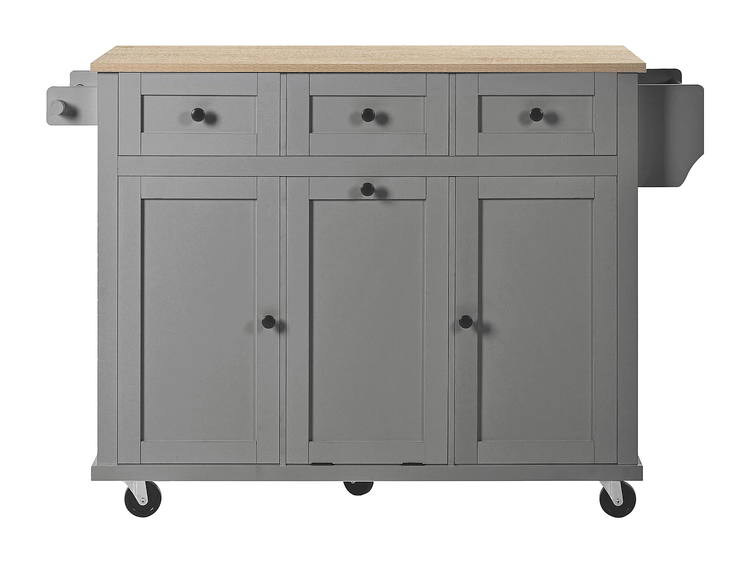 Carrito de cocina con 3 puertas y 3 cajones - Isla de cocina central con compartimento para basura y especiero - gris - para cocinas
