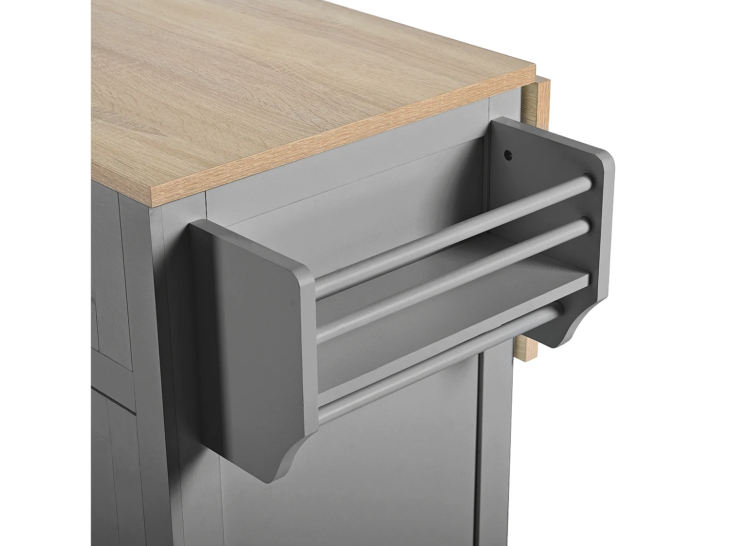 Carrito de cocina con 3 puertas y 3 cajones - Isla de cocina central con compartimento para basura y especiero - gris - para cocinas