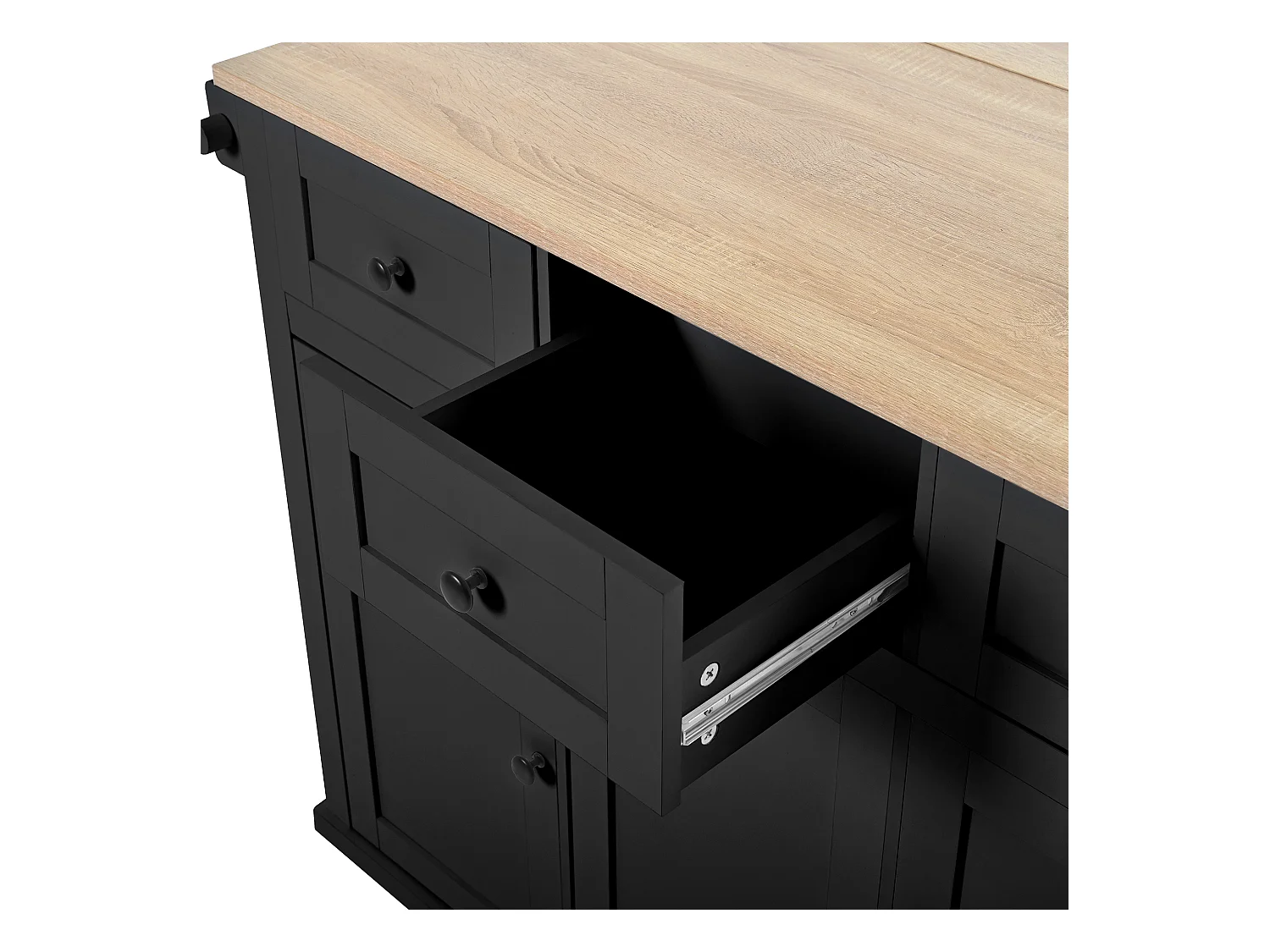 Desserte de cuisine 3 portes et 3 tiroirs - Îlot central de cuisine avec compartiment poubelle et étagère à épices - noir - pour cuisines