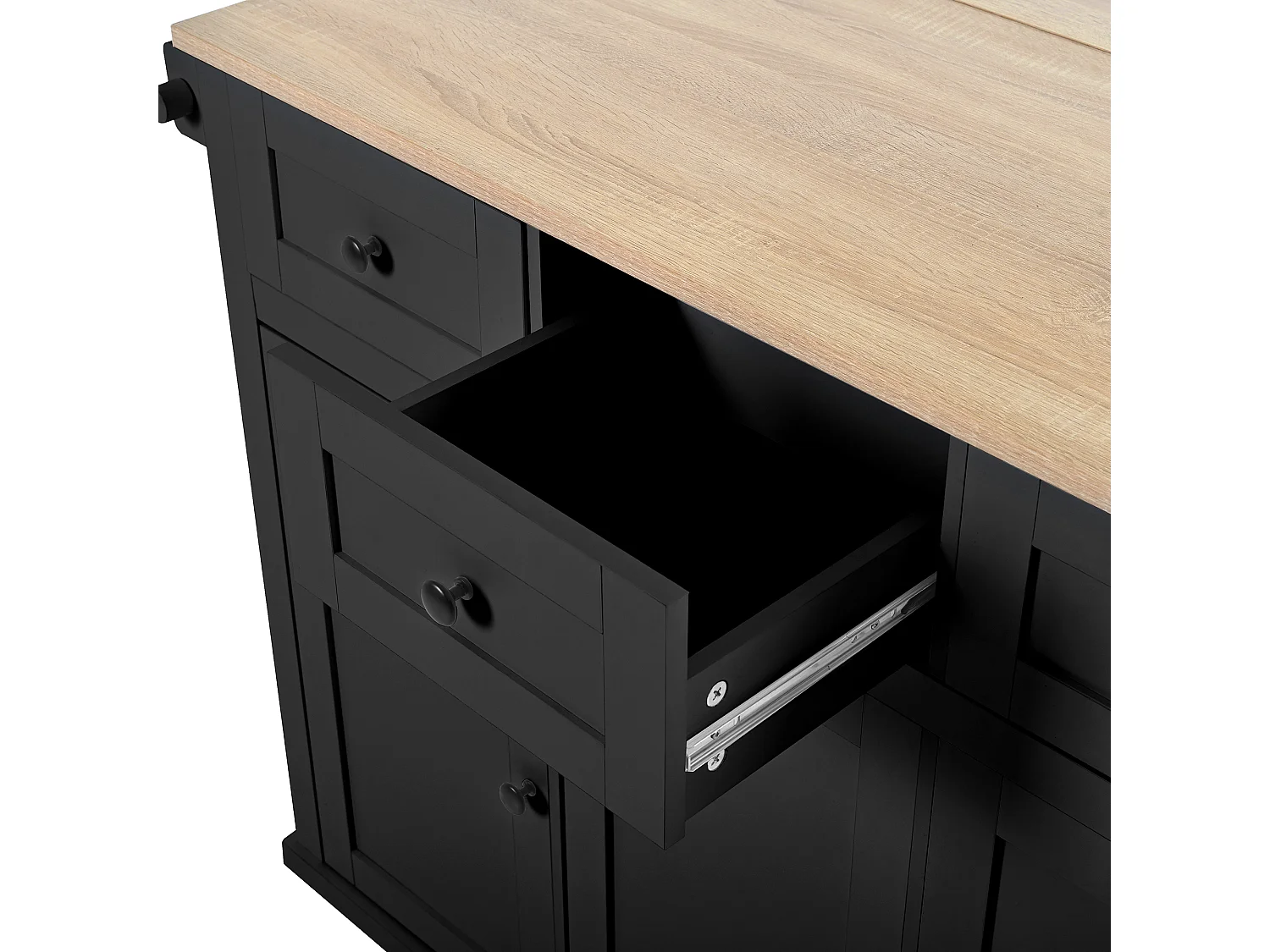 Carrito de cocina con 3 puertas y 3 cajones - Isla de cocina central con compartimento para basura y especiero - negro - para cocinas