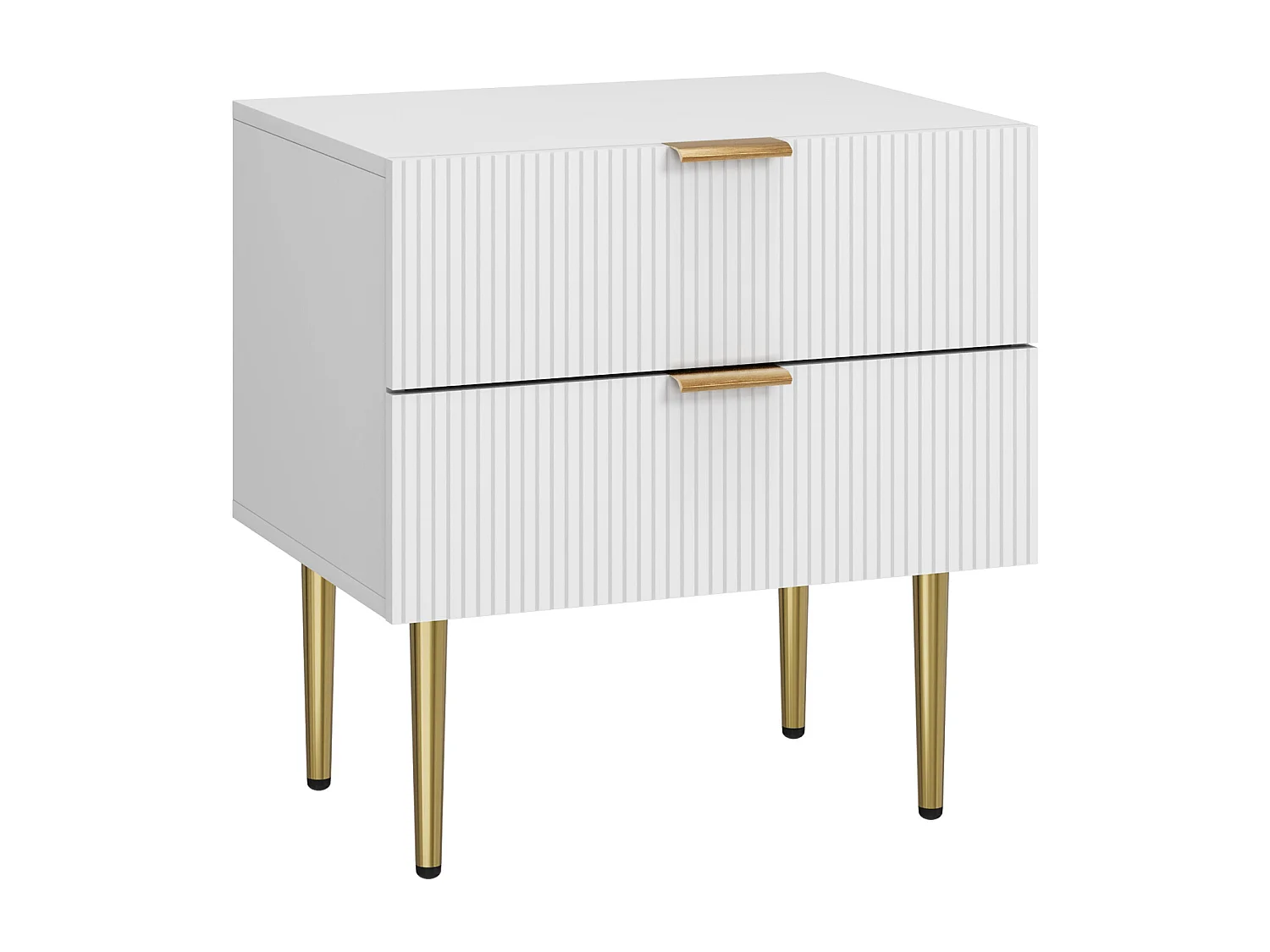 Table de chevet à 2 tiroirs - Table de chevet avec pieds en métal - motif ondulé blanc - pour chambre à coucher