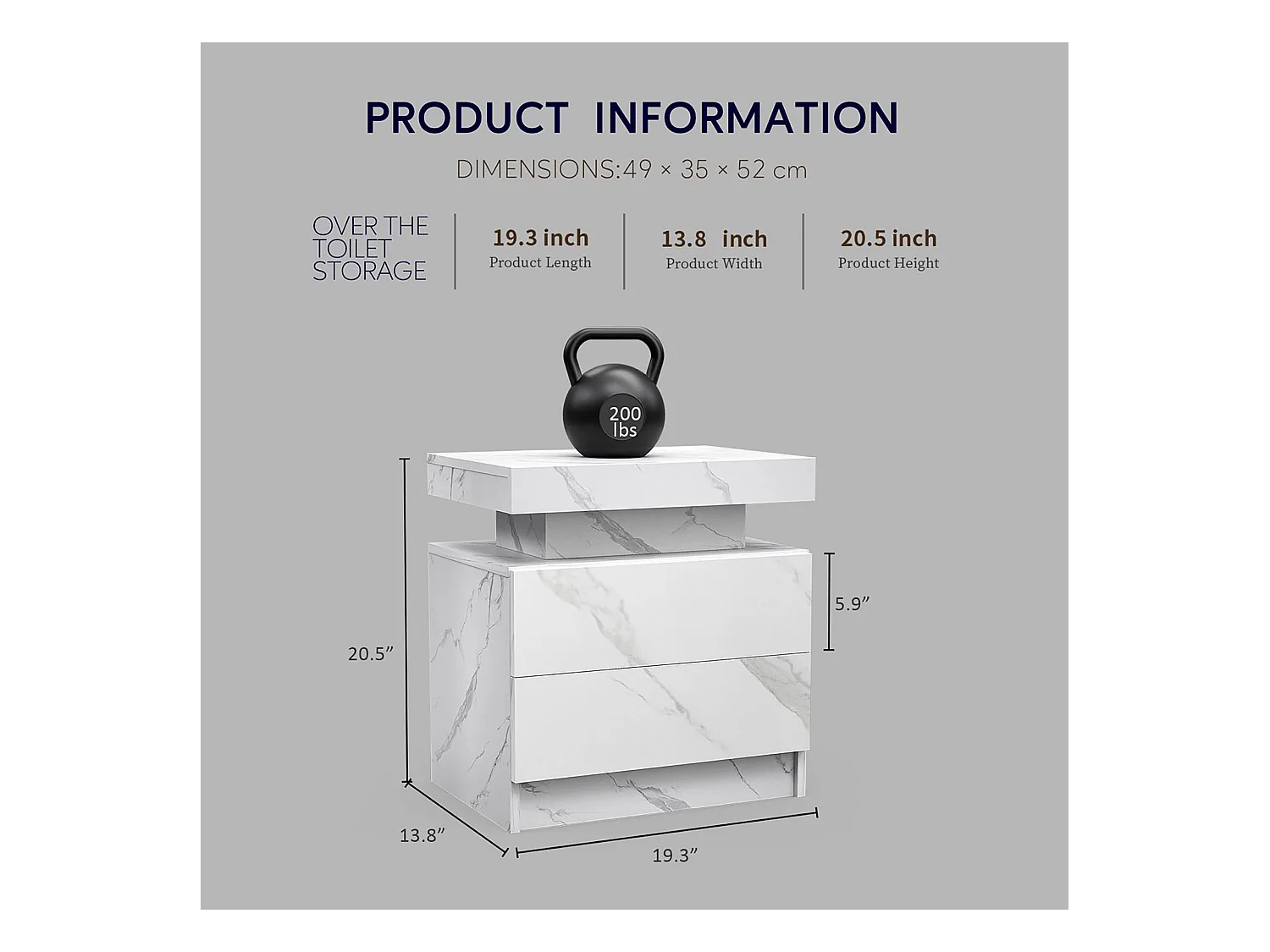 Mesita de noche con 2 cajones - Mesita de noche con iluminación LED - blanca - para dormitorio