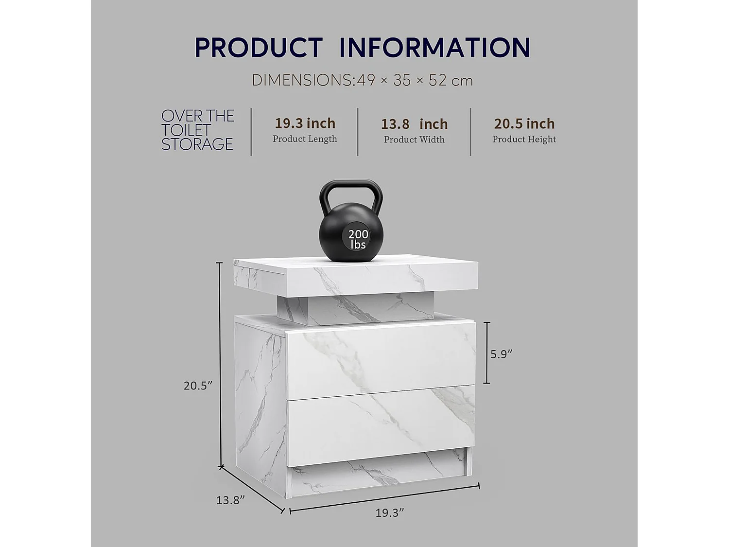 Table de chevet à 2 tiroirs - Table de chevet avec éclairage LED - blanc - pour la chambre