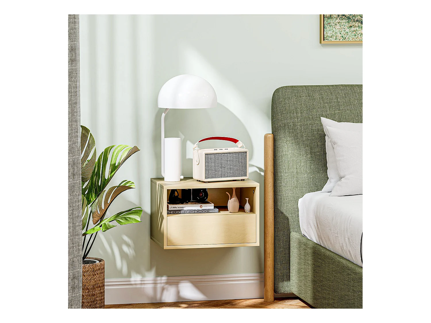 Lot de 2 tables de chevet suspendues - Table de chevet avec un tiroir et une étagère ouverte - pour chambre et salon