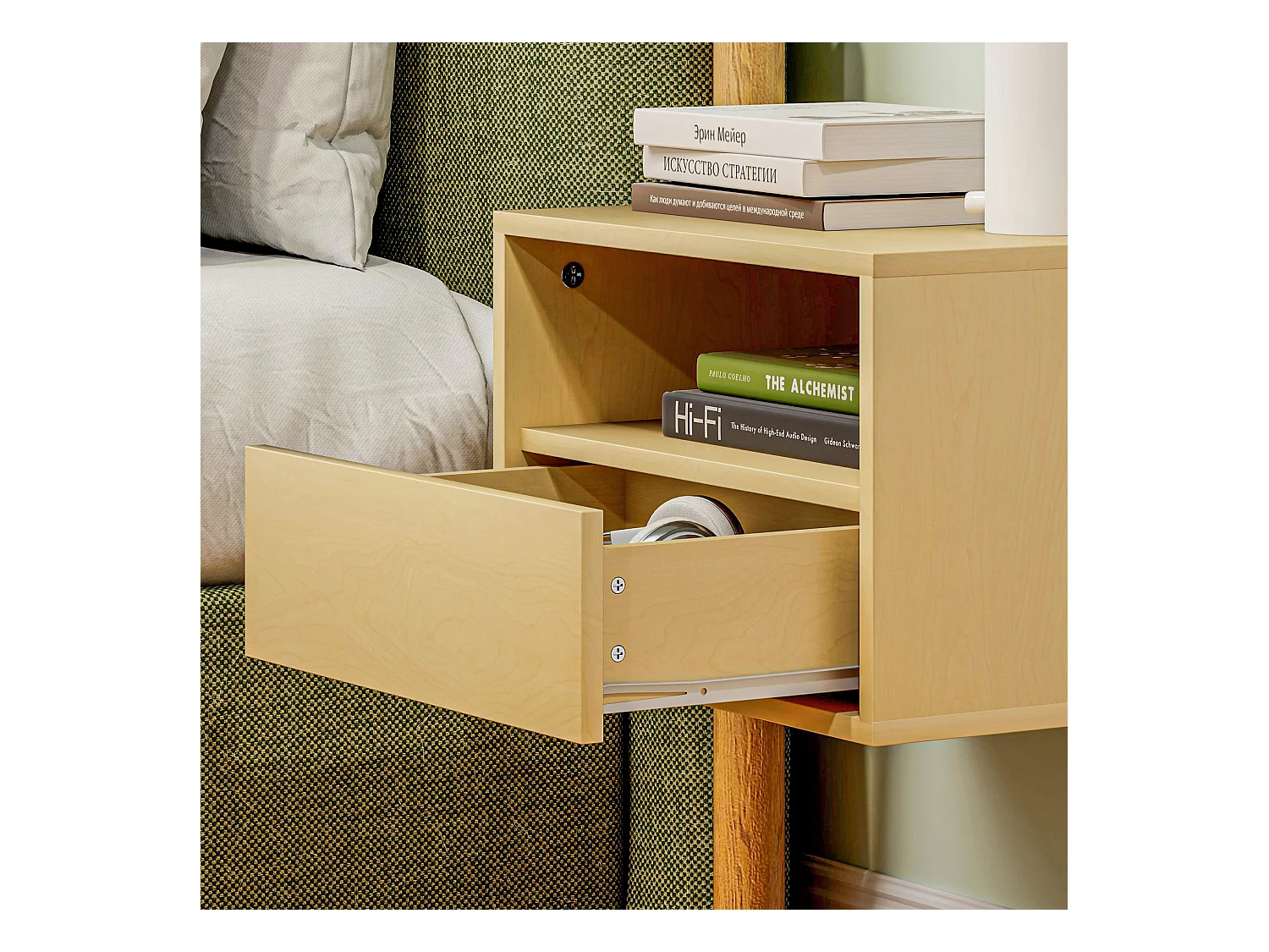 Lot de 2 tables de chevet suspendues - Table de chevet avec un tiroir et une étagère ouverte - pour chambre et salon