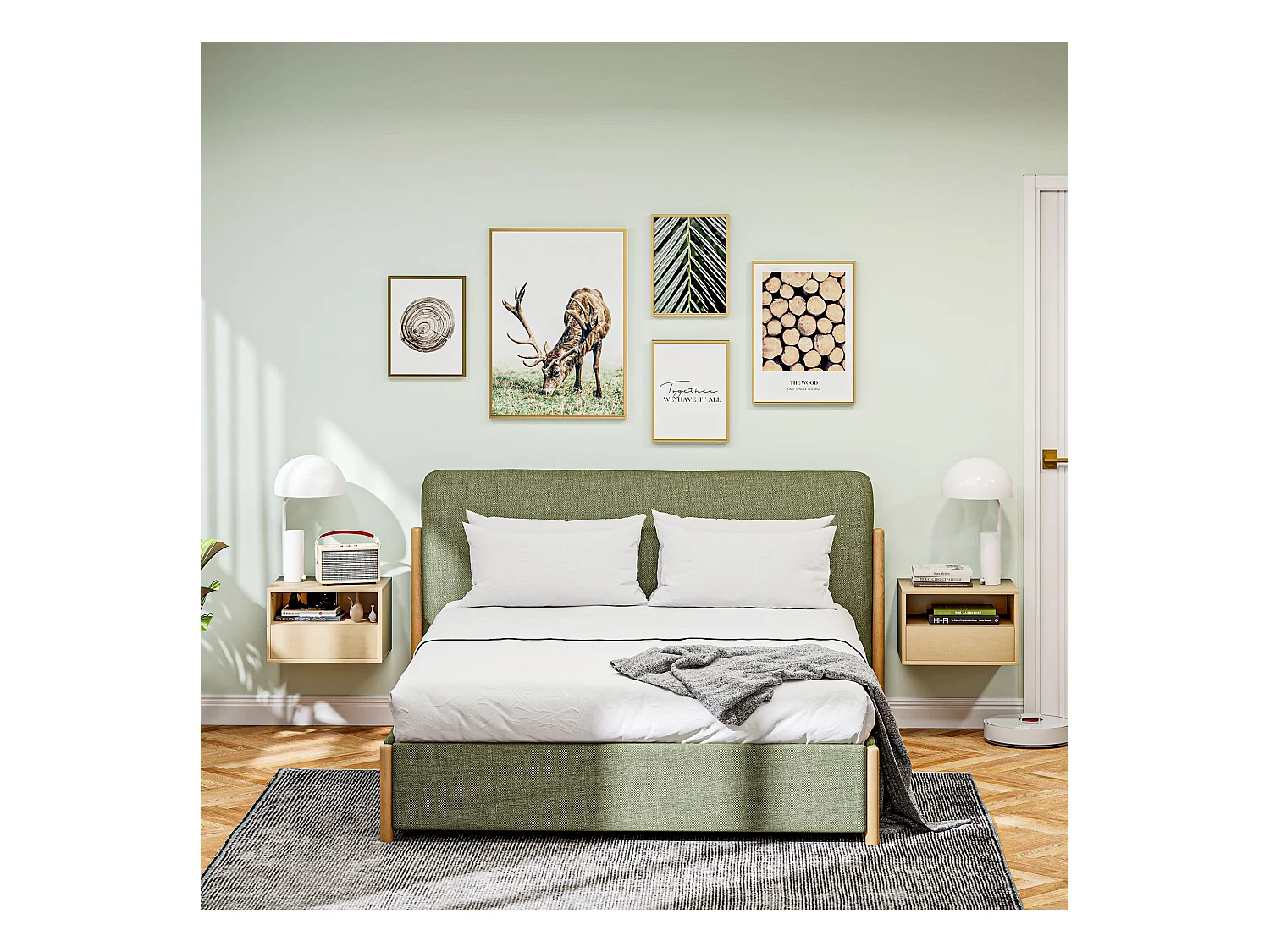 Lot de 2 tables de chevet suspendues - Table de chevet avec un tiroir et une étagère ouverte - pour chambre et salon