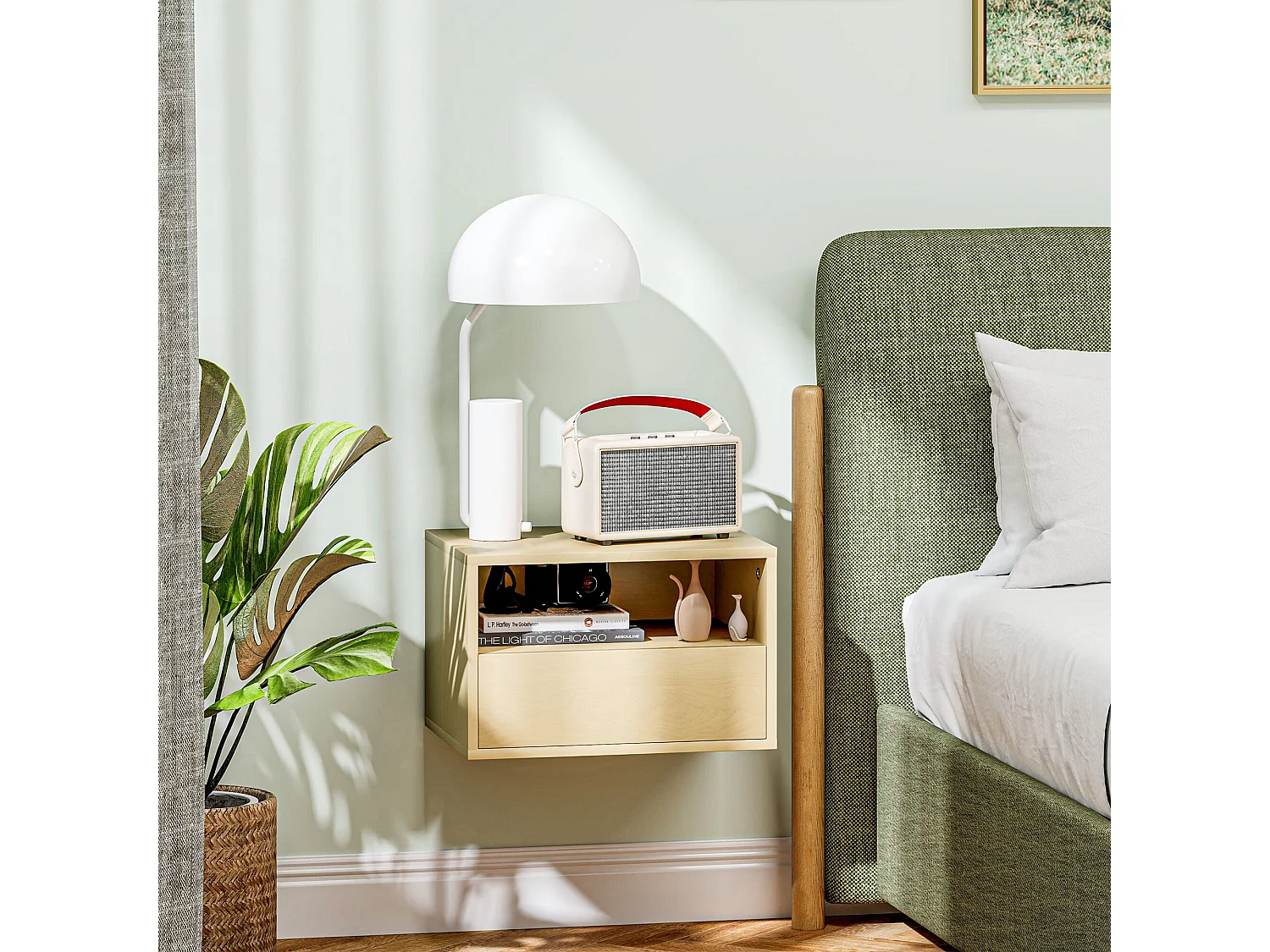 Lot de 2 tables de chevet suspendues - Table de chevet avec un tiroir et une étagère ouverte - pour chambre et salon