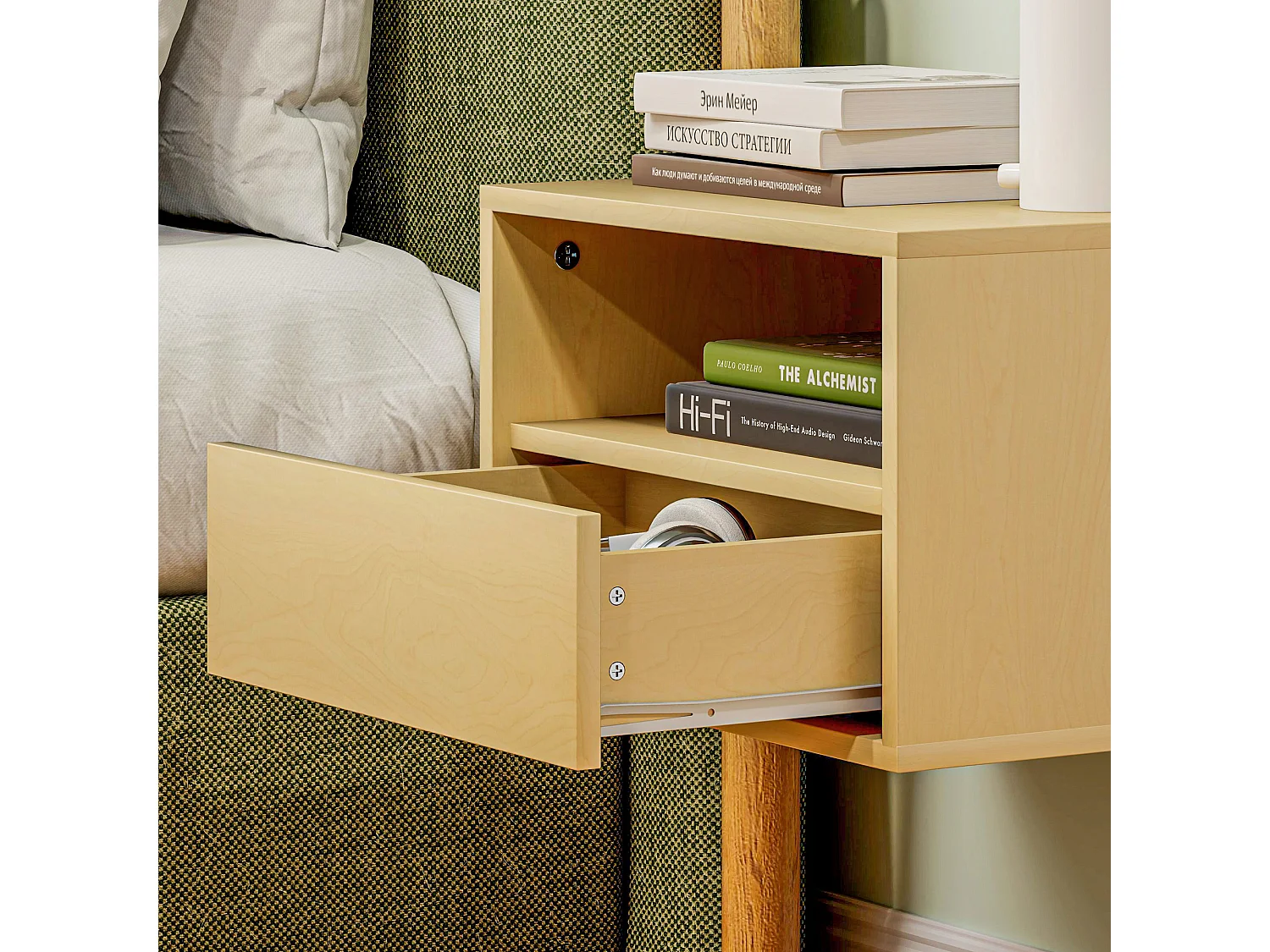 Lot de 2 tables de chevet suspendues - Table de chevet avec un tiroir et une étagère ouverte - pour chambre et salon