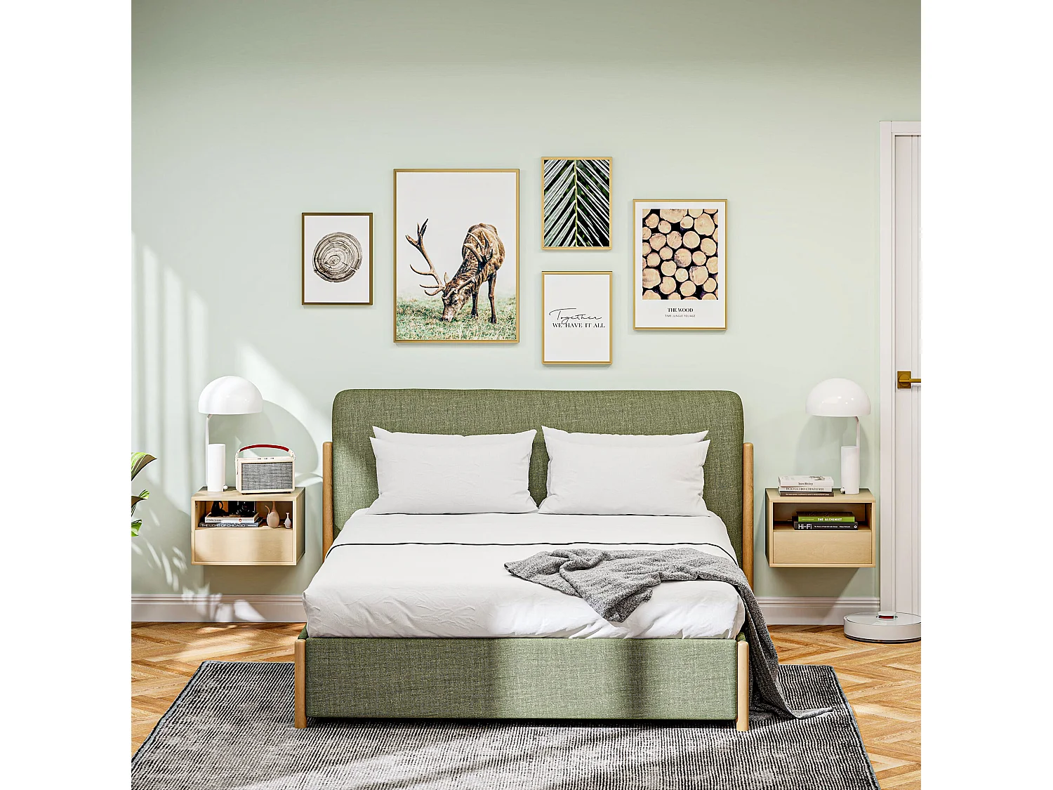 Lot de 2 tables de chevet suspendues - Table de chevet avec un tiroir et une étagère ouverte - pour chambre et salon