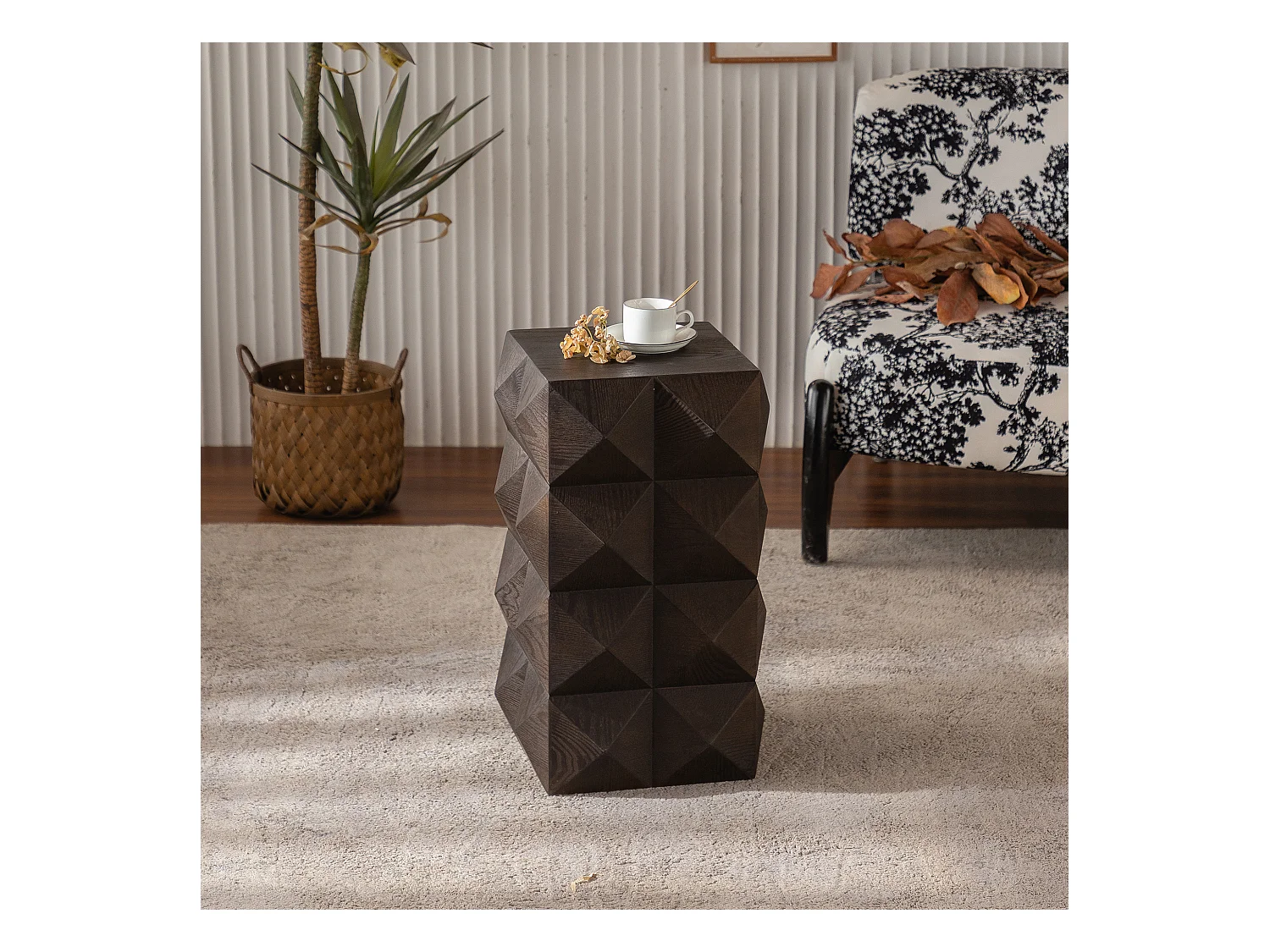 Mesita de noche vintage marrón - Diseño en relieve 3D - para dormitorio