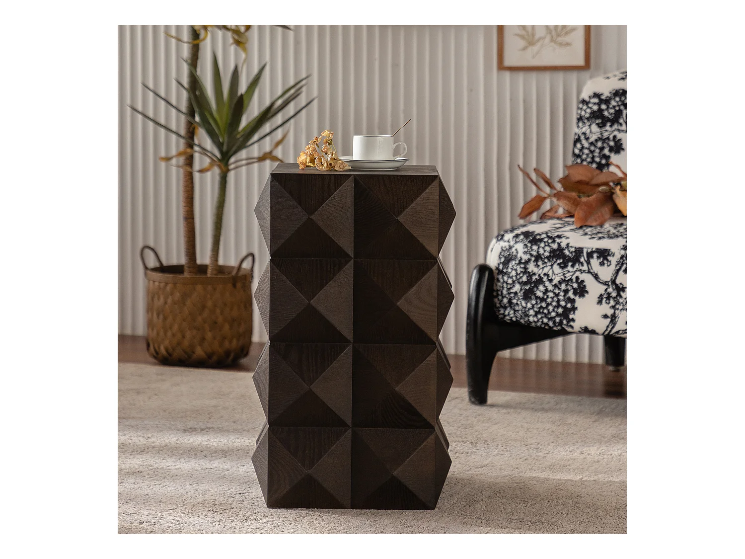 Mesita de noche vintage marrón - Diseño en relieve 3D - para dormitorio