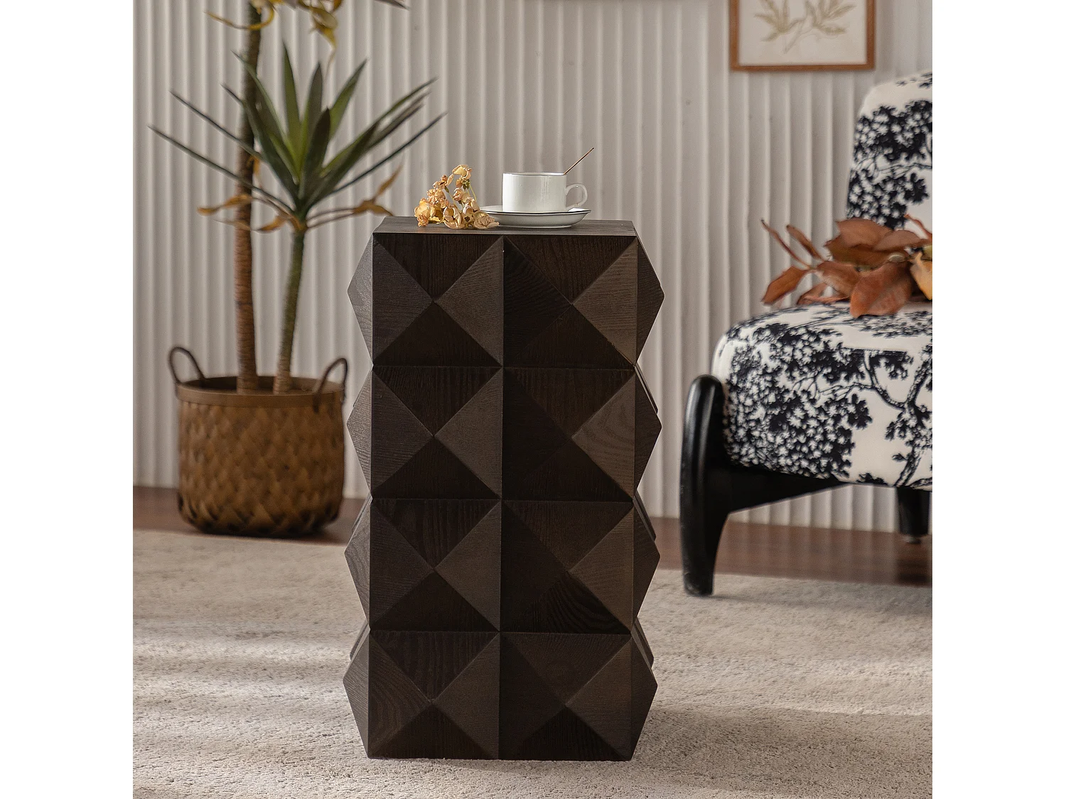 Table de chevet marron vintage - motif en relief 3D - pour chambre