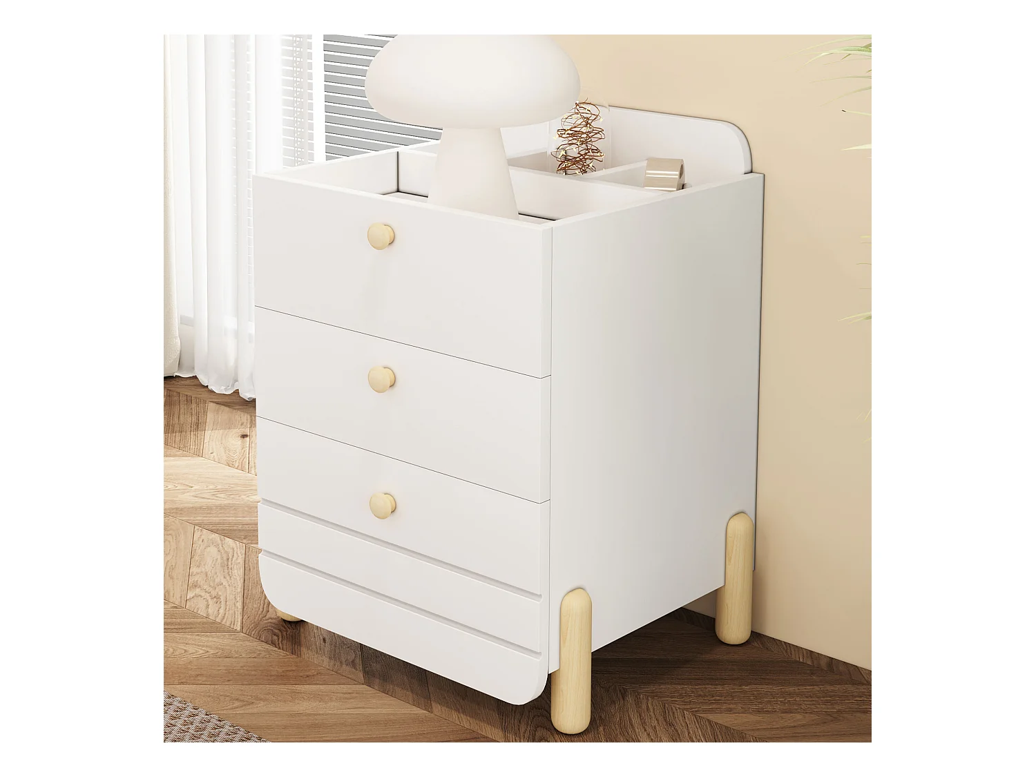 Table de chevet blanc - Table de chevet avec 3 tiroir et étagère - pour salon et chambre