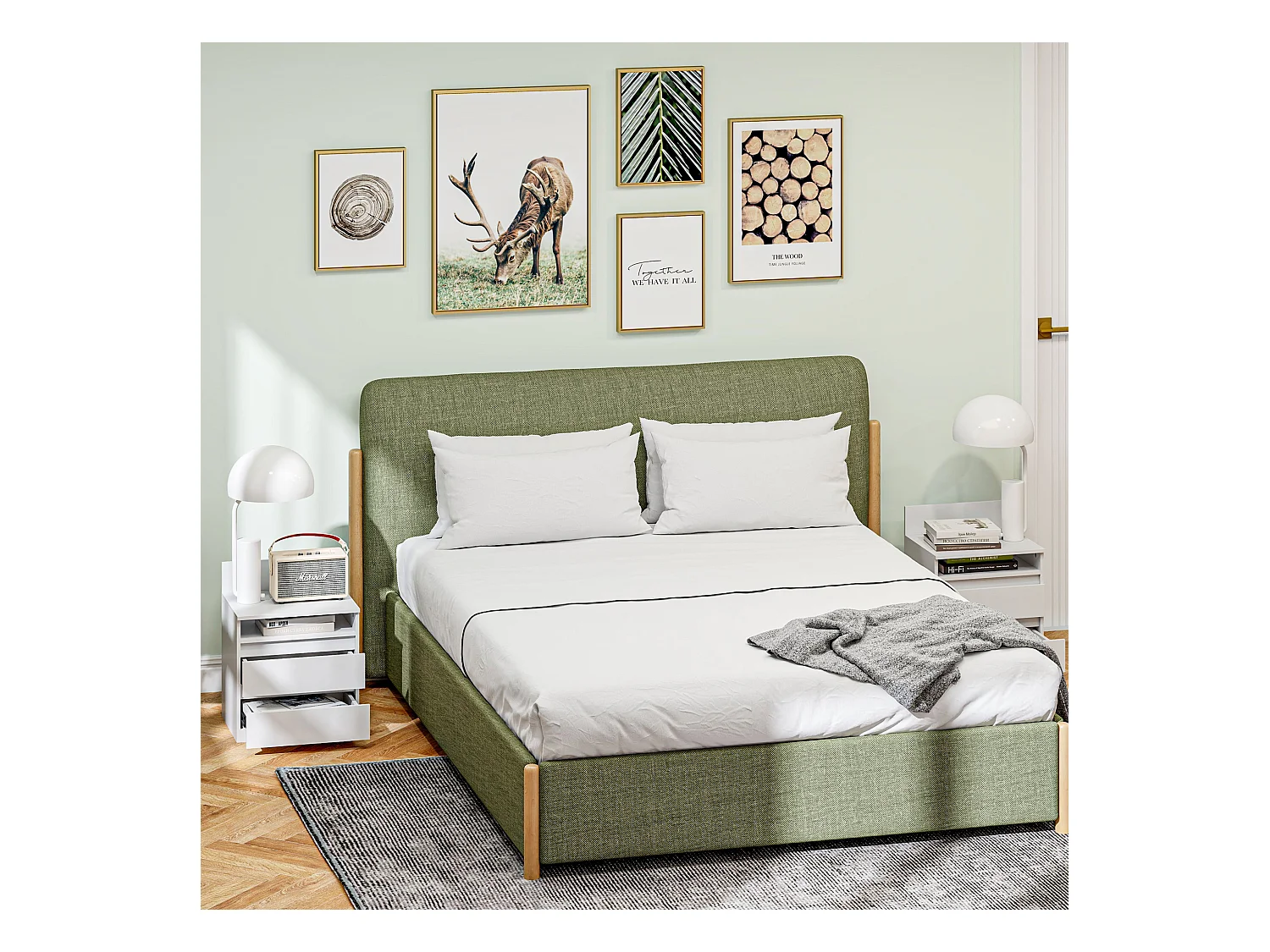 Lot de 2 tables de chevet - Table de chevet avec 2 tiroirs et étagère - blanc - pour chambre et salon