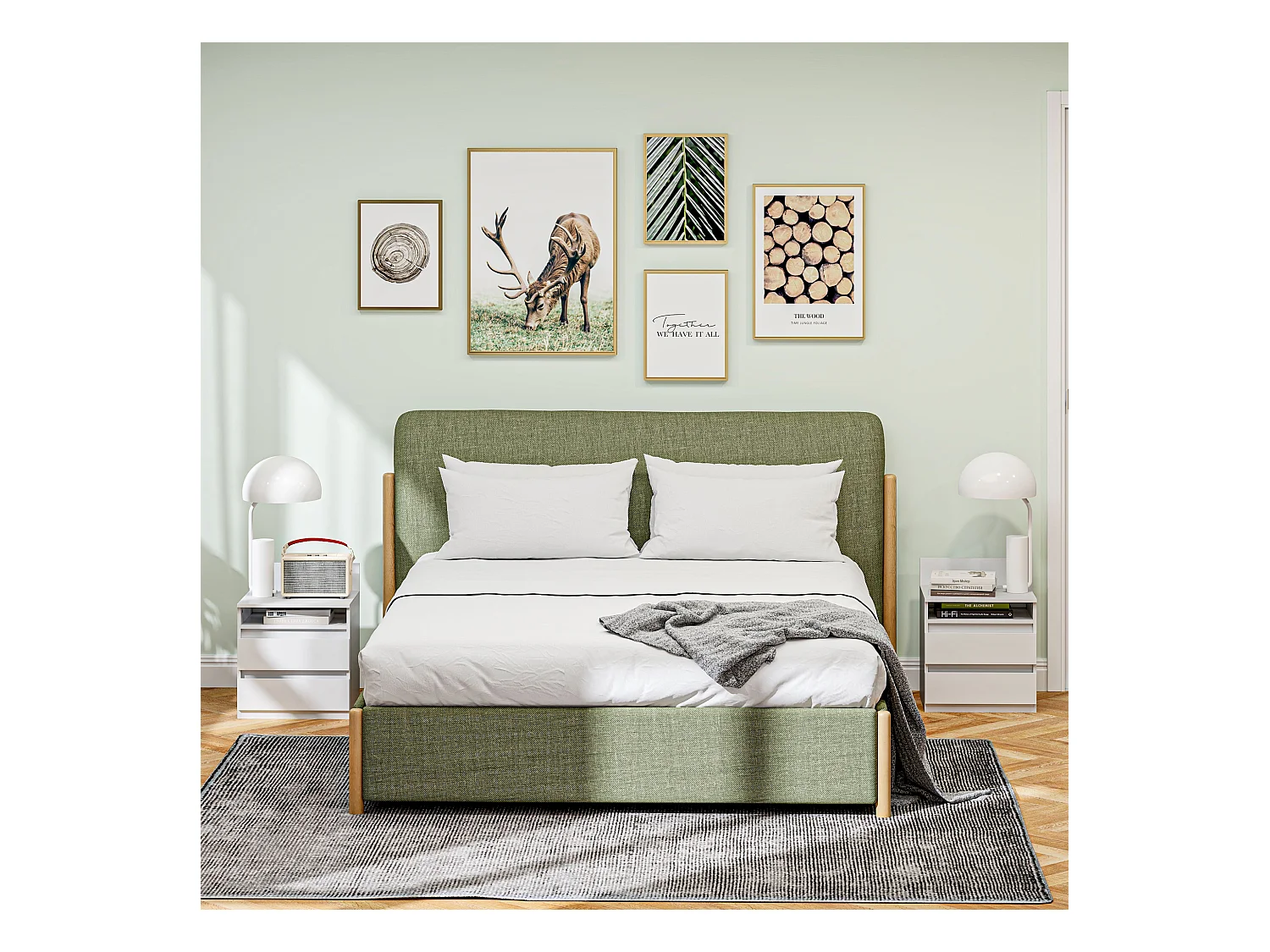 Lot de 2 tables de chevet - Table de chevet avec 2 tiroirs et étagère - blanc - pour chambre et salon