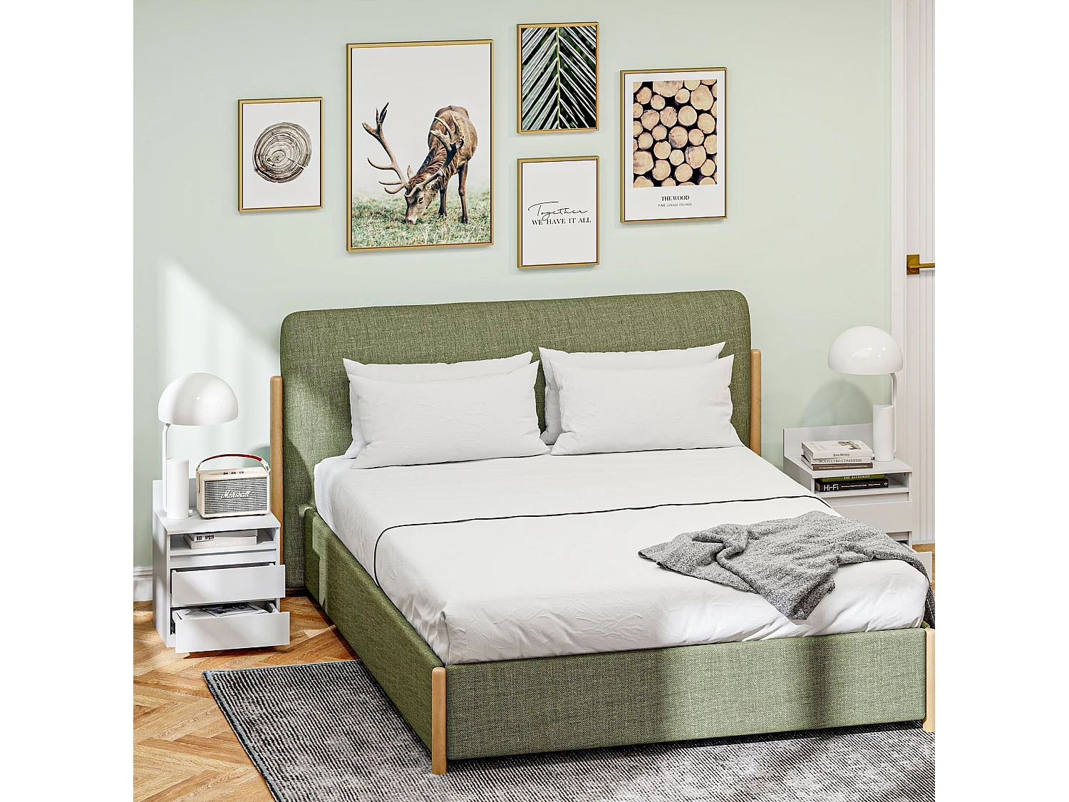 Lot de 2 tables de chevet - Table de chevet avec 2 tiroirs et étagère - blanc - pour chambre et salon