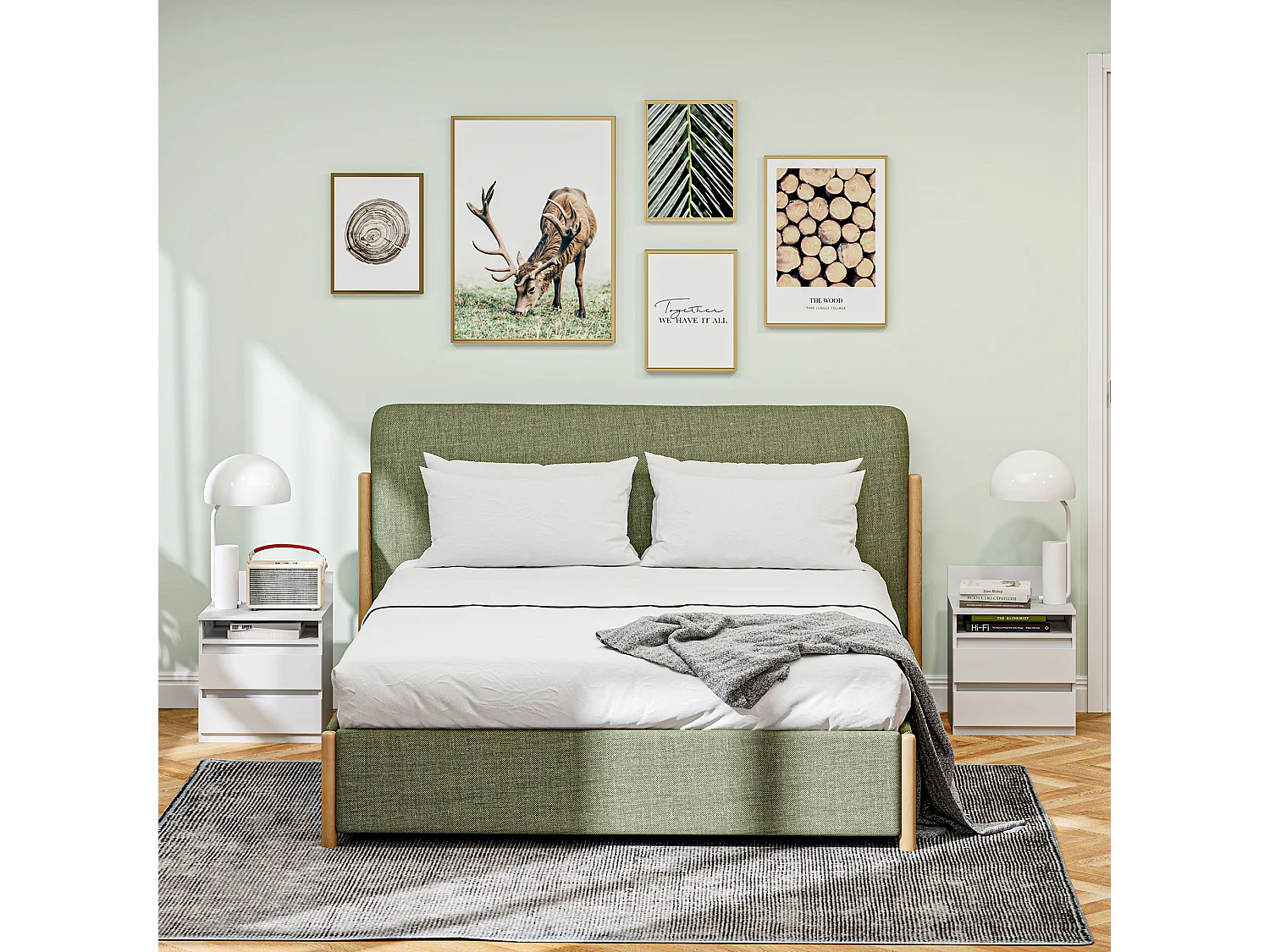 Lot de 2 tables de chevet - Table de chevet avec 2 tiroirs et étagère - blanc - pour chambre et salon