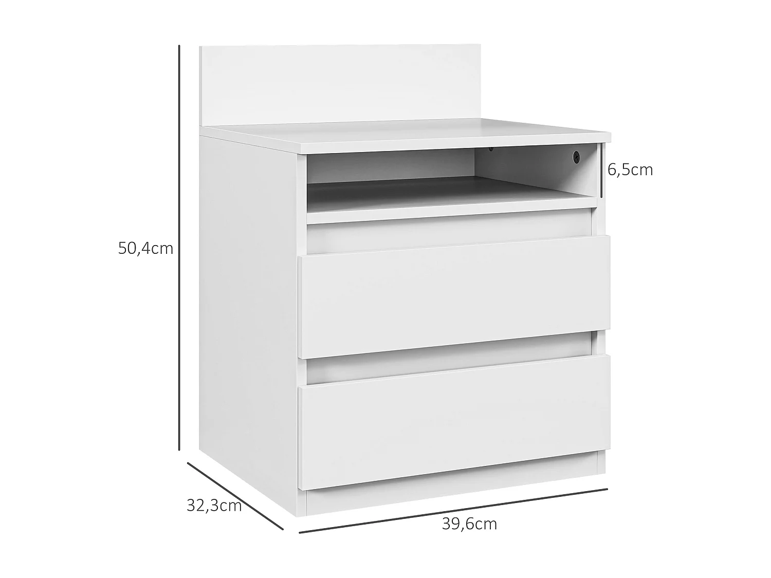 Lot de 2 tables de chevet - Table de chevet avec 2 tiroirs et étagère - blanc - pour chambre et salon