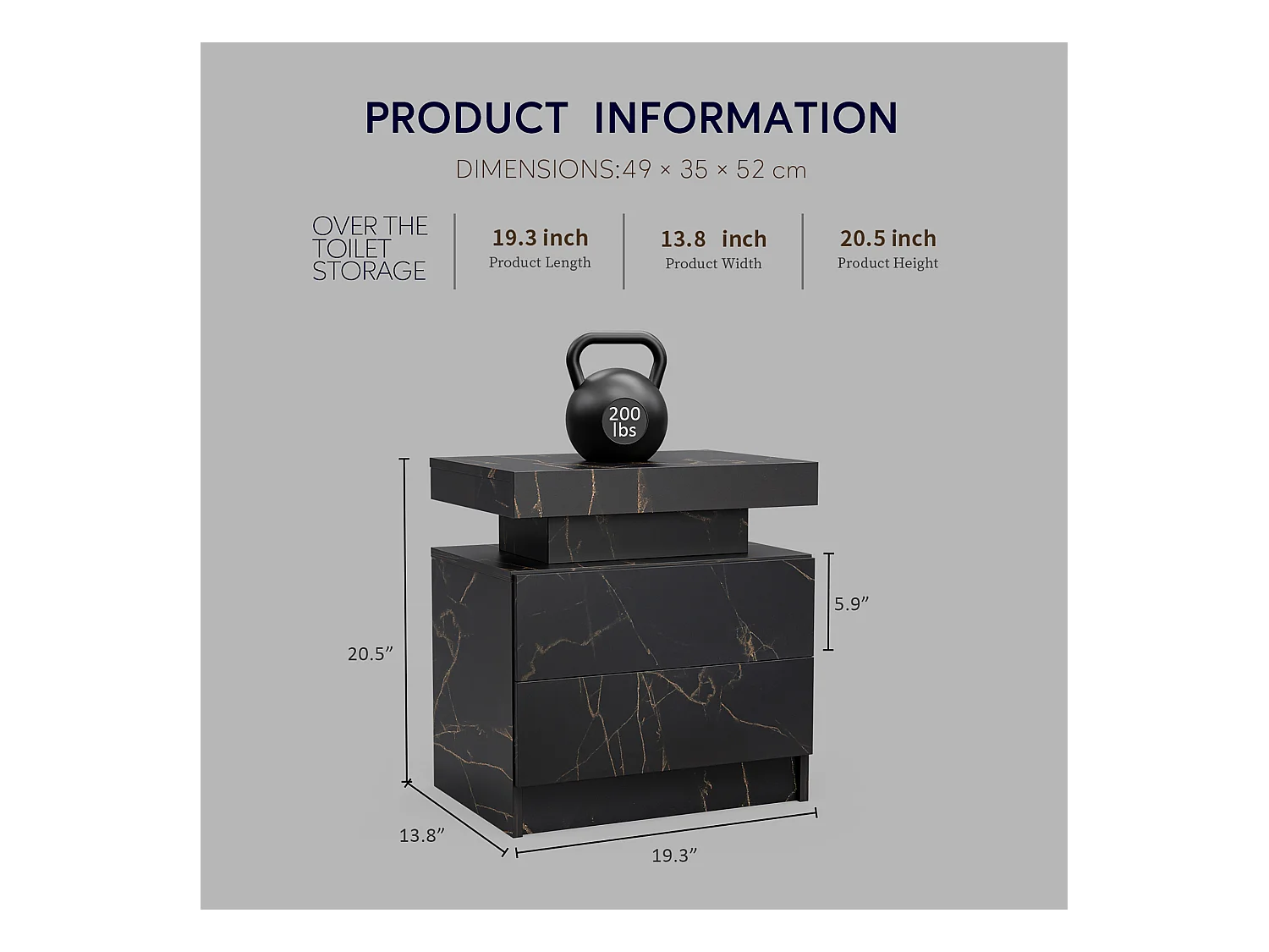 Table de chevet à 2 tiroirs - Table de chevet avec éclairage LED - noir - pour la chambre