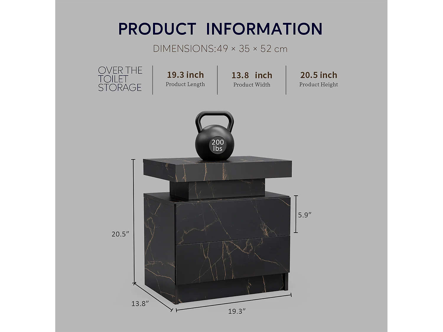 Table de chevet à 2 tiroirs - Table de chevet avec éclairage LED - noir - pour la chambre