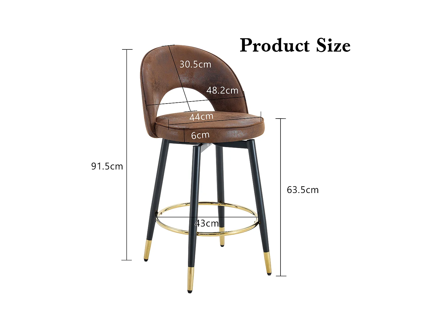 Lot de 2 tabourets de bar - Tabouret de bar pivotant avec dossier et repose-pieds en métal - marron PU - pour salles à manger et terrasses