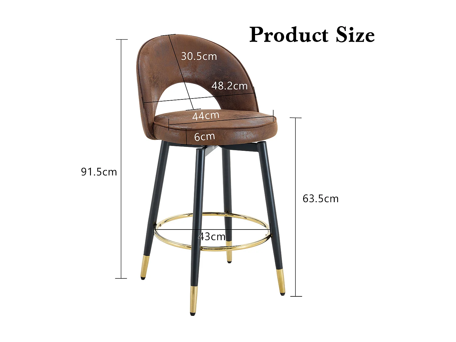 Set van 2 barkrukken - Draaibare barkruk met rugleuning en metalen voetensteun - Bruin PU - voor eetkamers en terrassen