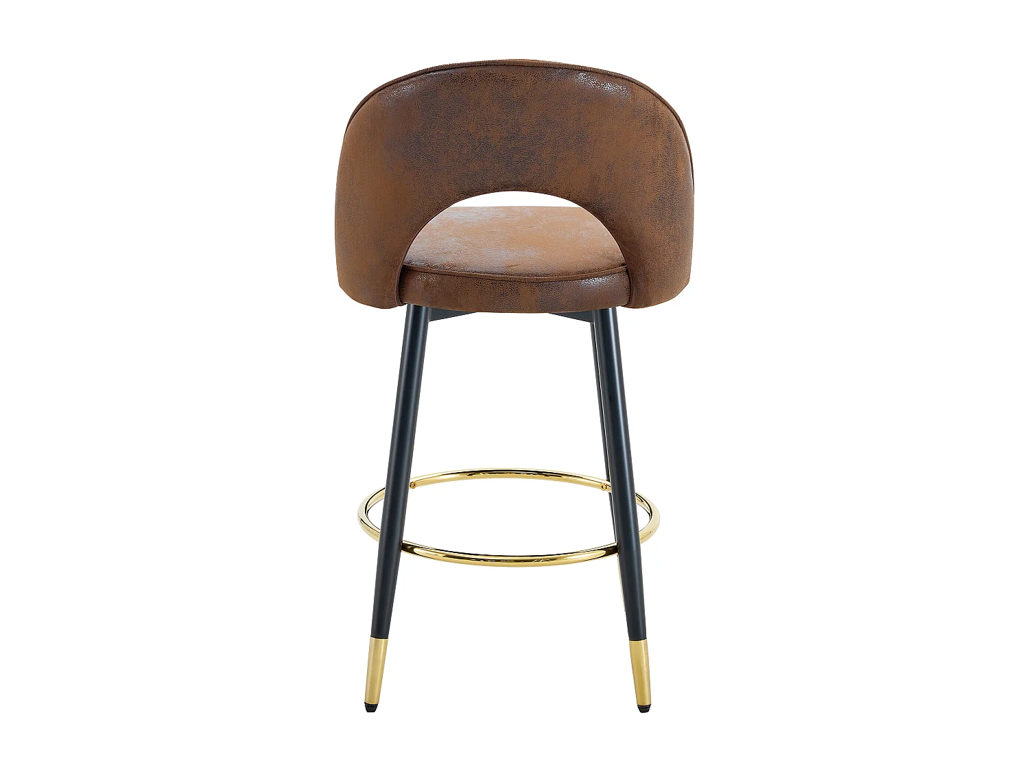 Set van 2 barkrukken - Draaibare barkruk met rugleuning en metalen voetensteun - Bruin PU - voor eetkamers en terrassen