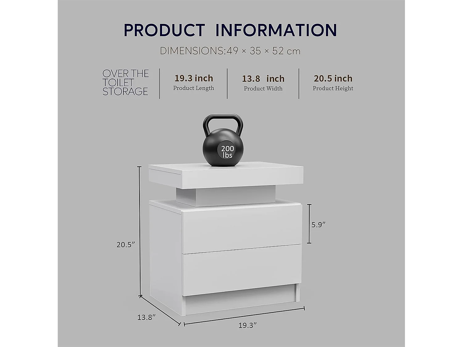 Table de chevet à 2 tiroirs - Table de chevet avec éclairage LED - gris - pour la chambre