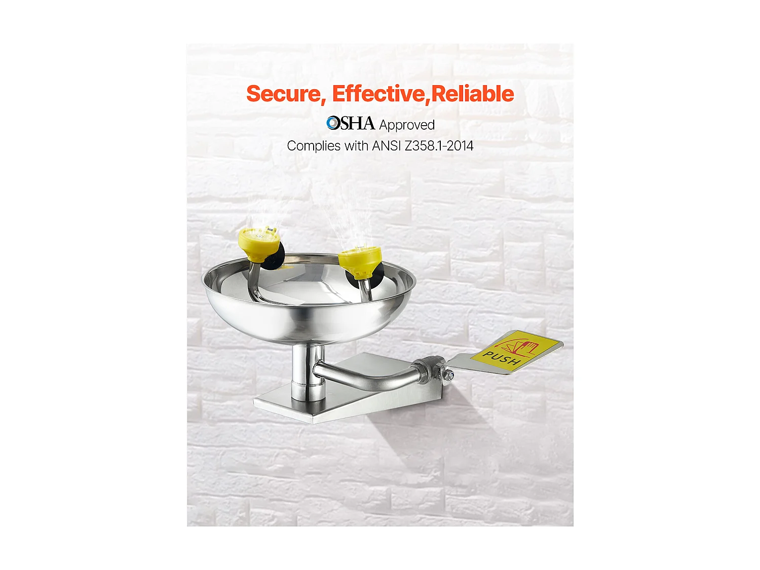 Station de Lavage SucceBuy Oculaire 27 cm, Douche Oculaire Murale en Acier Inoxydable, Lavabo d'Urgence 41x 33 x 24 cm, Dispositif de Nettoyage des Yeux