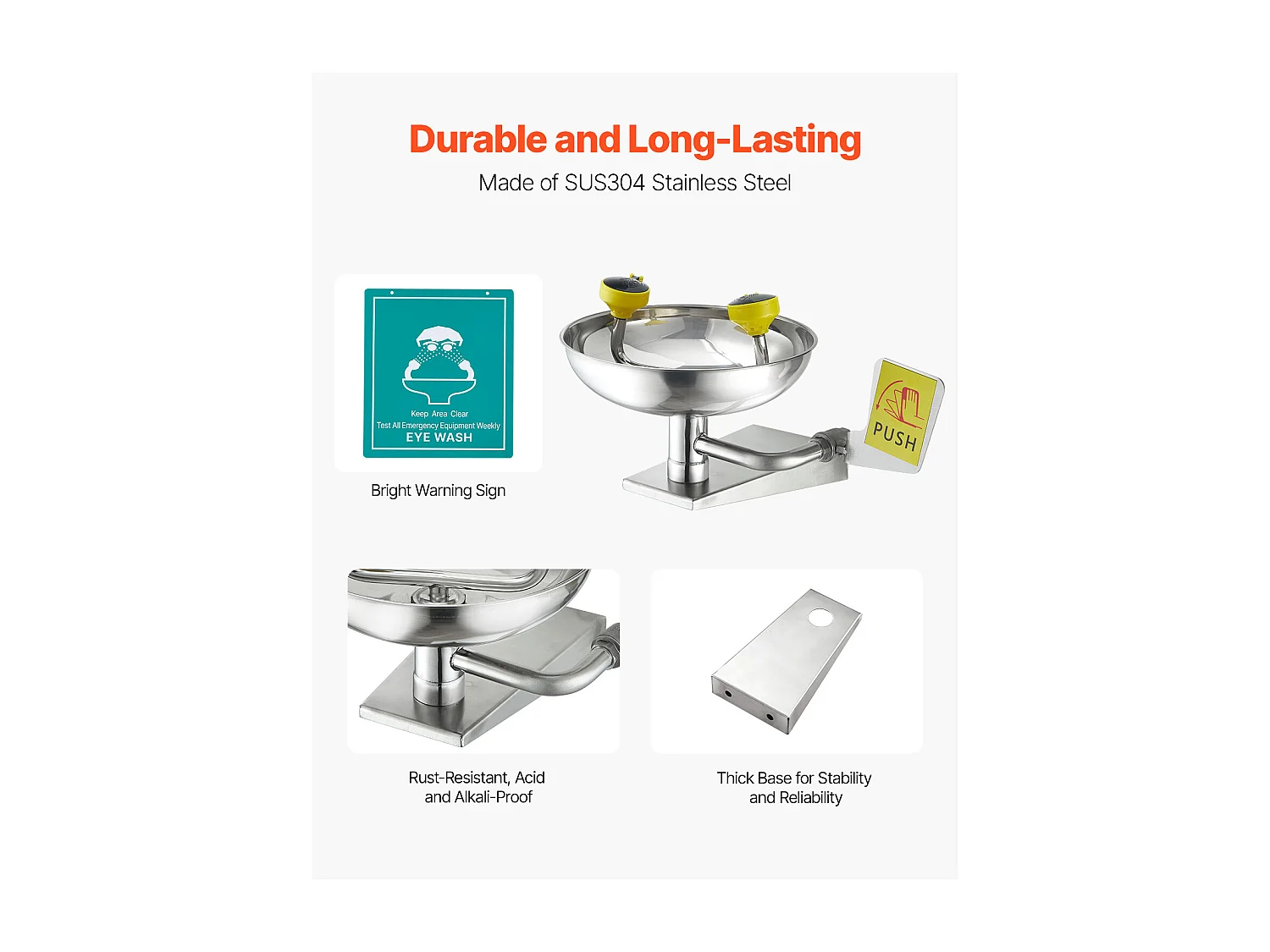 Station de Lavage SucceBuy Oculaire 27 cm, Douche Oculaire Murale en Acier Inoxydable, Lavabo d'Urgence 41x 33 x 24 cm, Dispositif de Nettoyage des Yeux