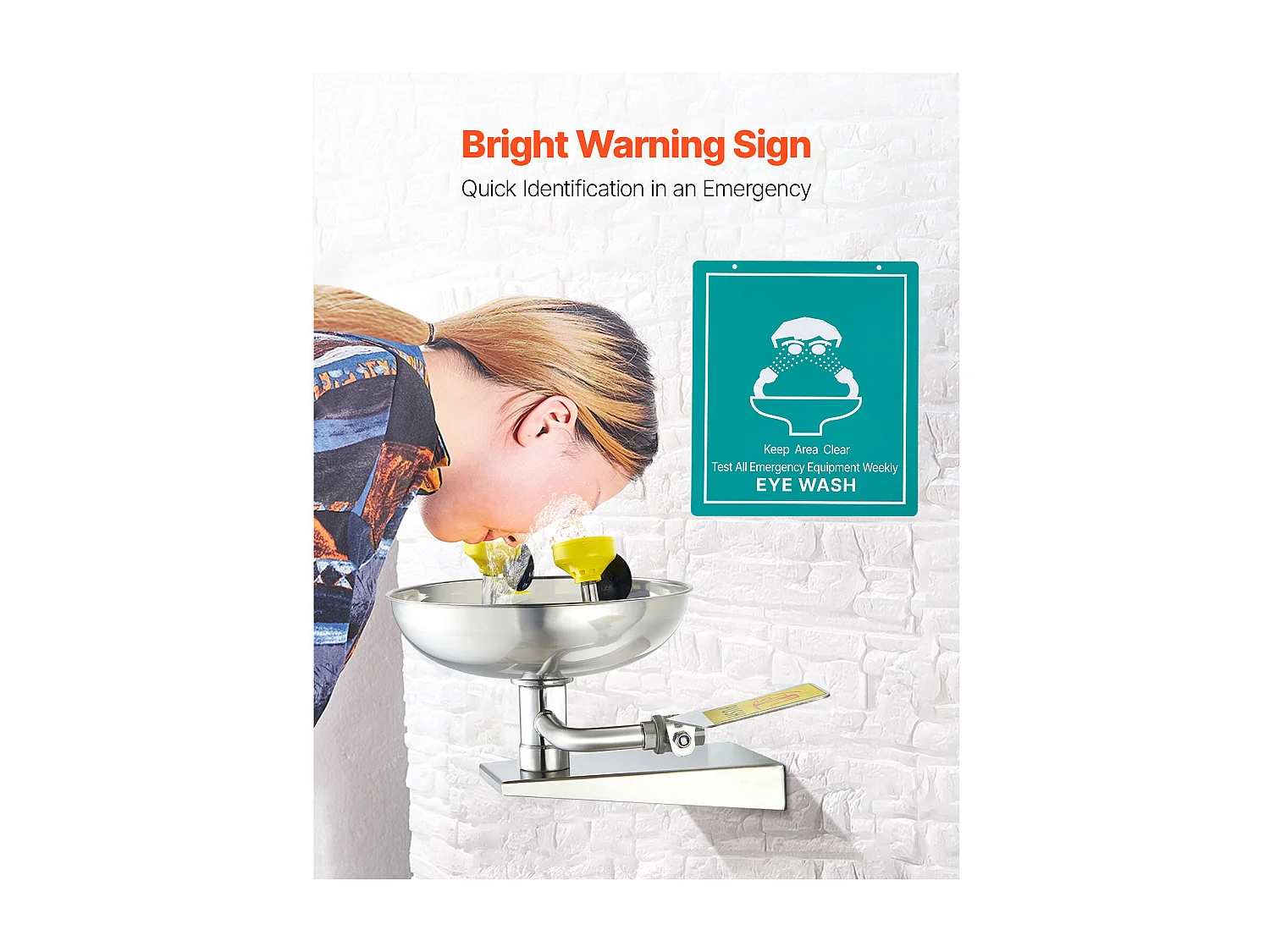 Station de Lavage SucceBuy Oculaire 27 cm, Douche Oculaire Murale en Acier Inoxydable, Lavabo d'Urgence 41x 33 x 24 cm, Dispositif de Nettoyage des Yeux