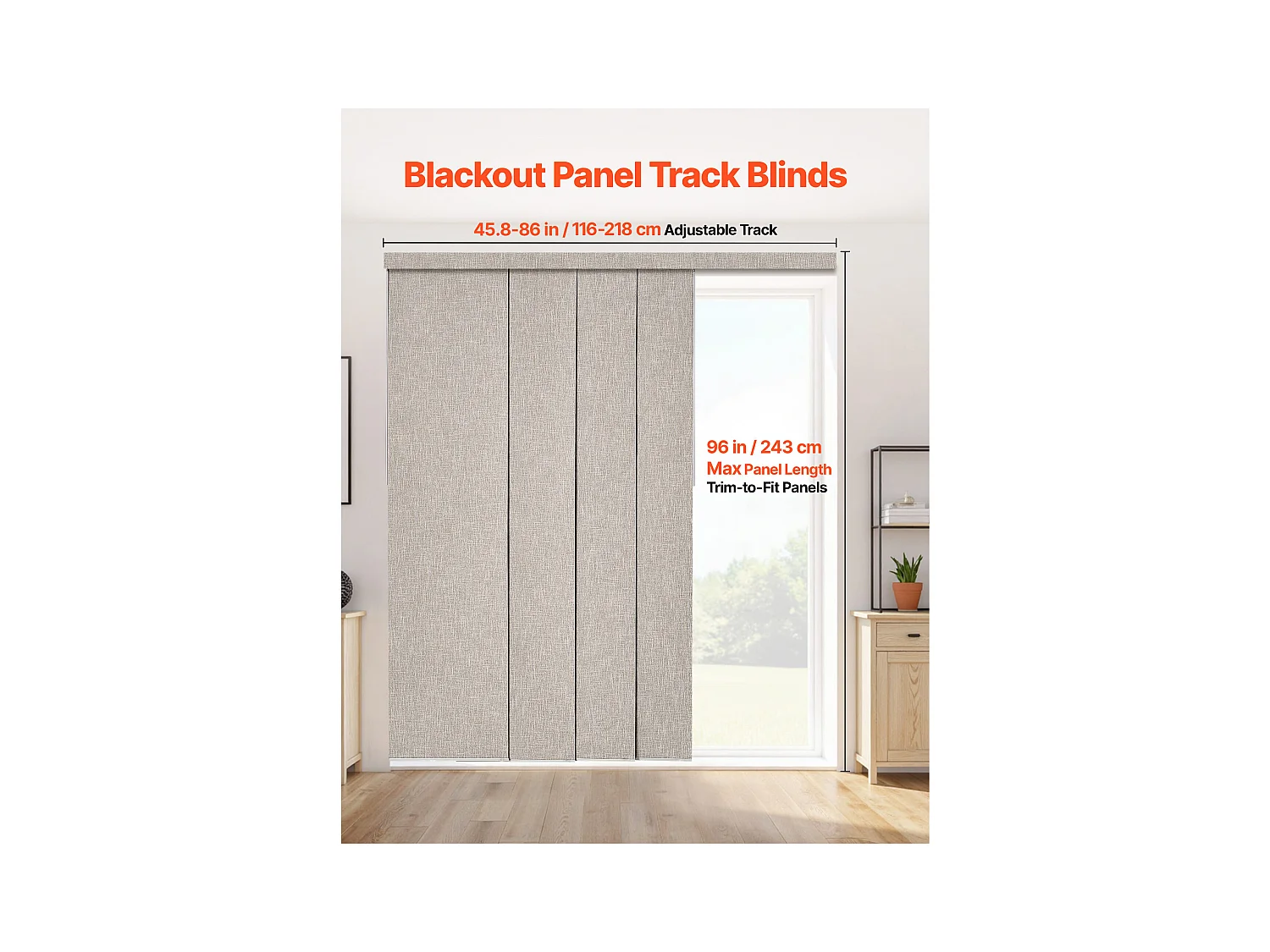 Store à Panneaux SucceBuy Verticaux sur Rail 116-218 cm de Large, Panneaux Japonais Ajustables jusqu'à 243 cm de Haut, Idéal pour Portes Coulissantes