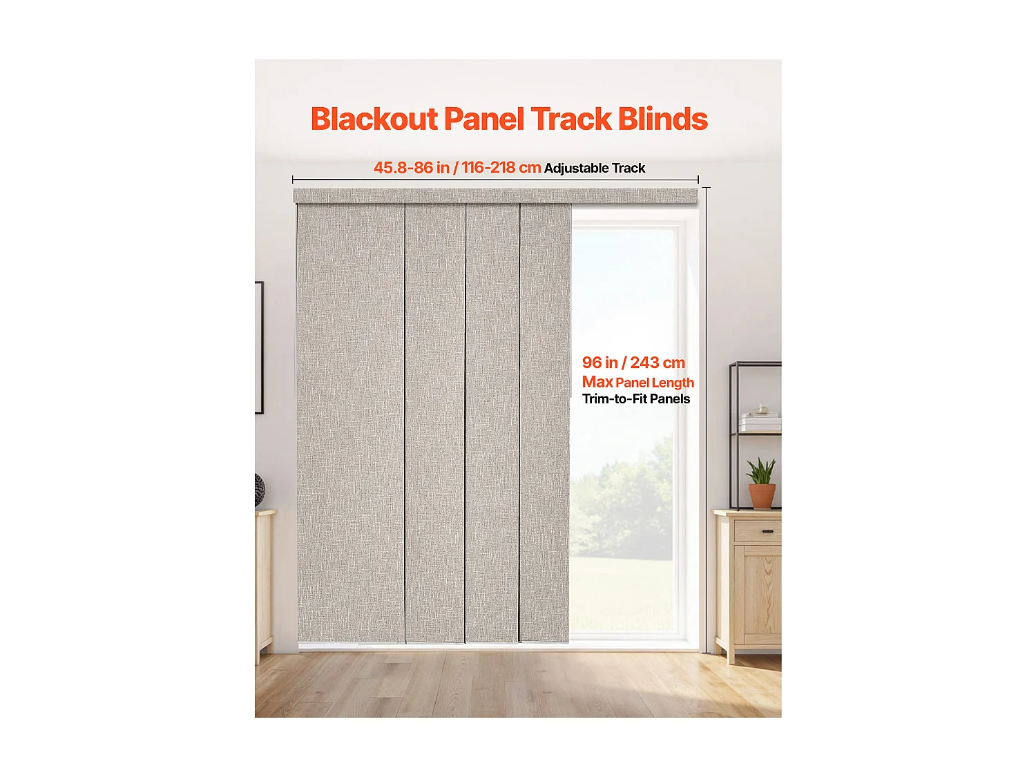 Store à Panneaux SucceBuy Verticaux sur Rail 116-218 cm de Large, Panneaux Japonais Ajustables jusqu'à 243 cm de Haut, Idéal pour Portes Coulissantes