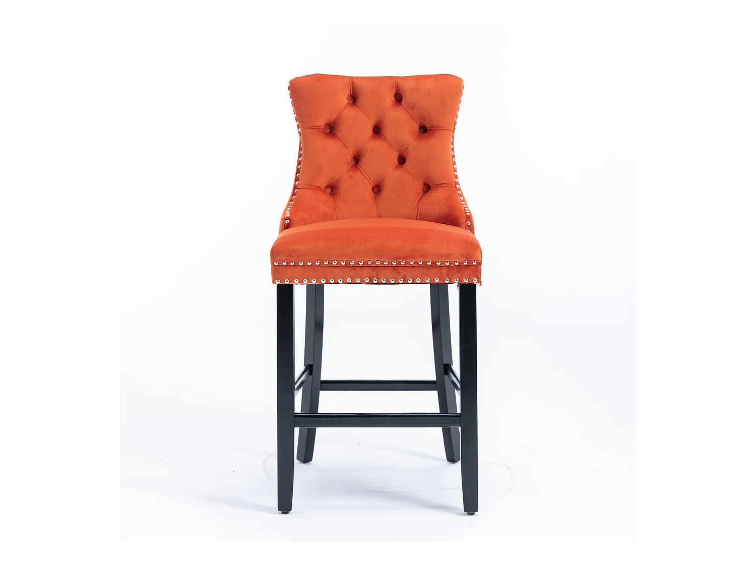 Set van 2 barkrukken - barkrukken met gewatteerde rugleuning en knoopsluiting - oranje fluweel