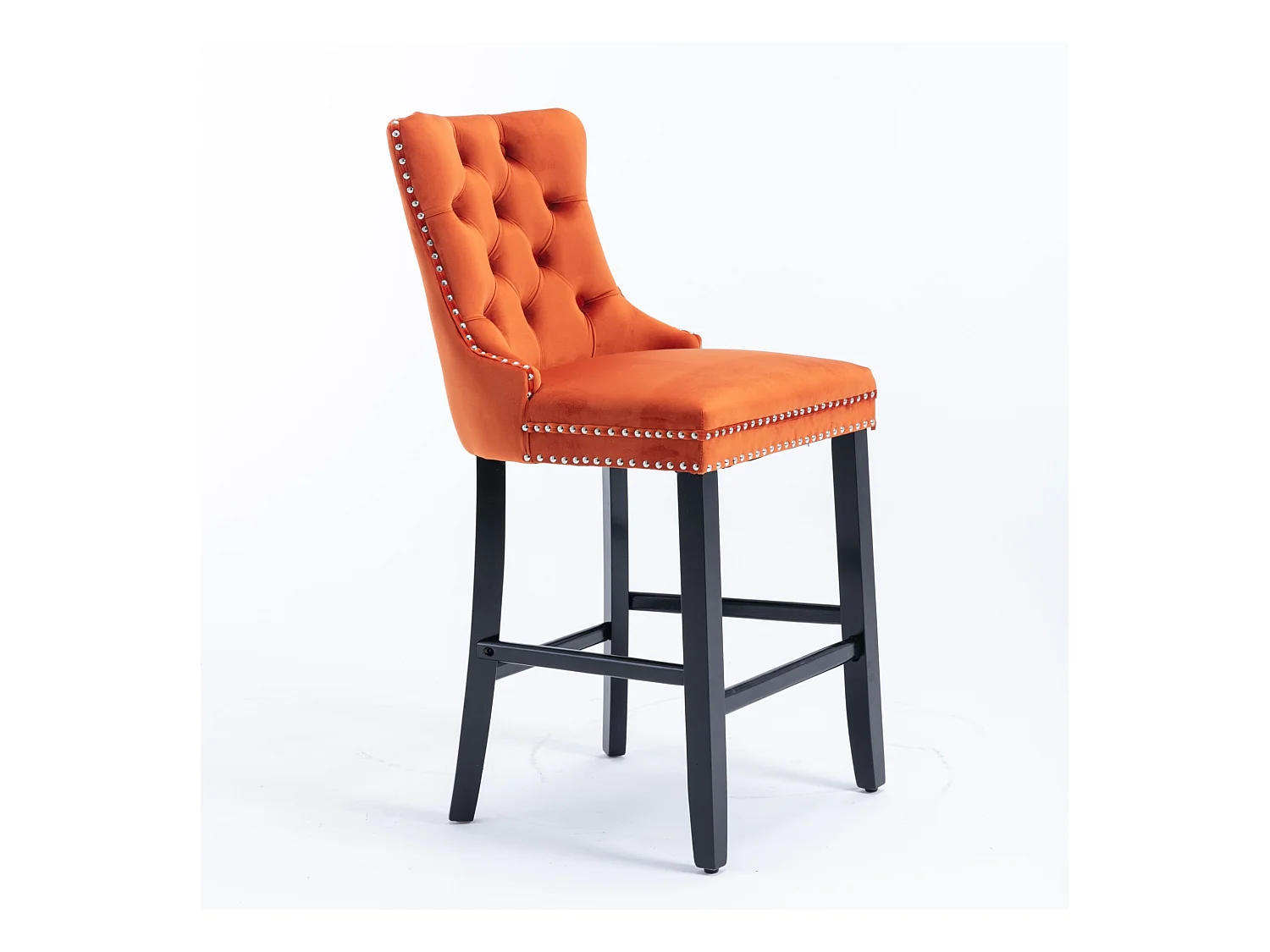 Set van 2 barkrukken - barkrukken met gewatteerde rugleuning en knoopsluiting - oranje fluweel