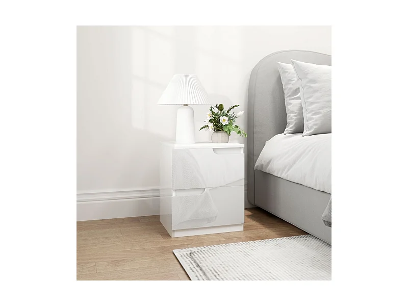 Table de chevet à 2 tiroirs - blanc brillant - idéale pour le salon ou la chambre