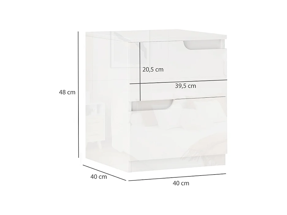 Table de chevet à 2 tiroirs - blanc brillant - idéale pour le salon ou la chambre