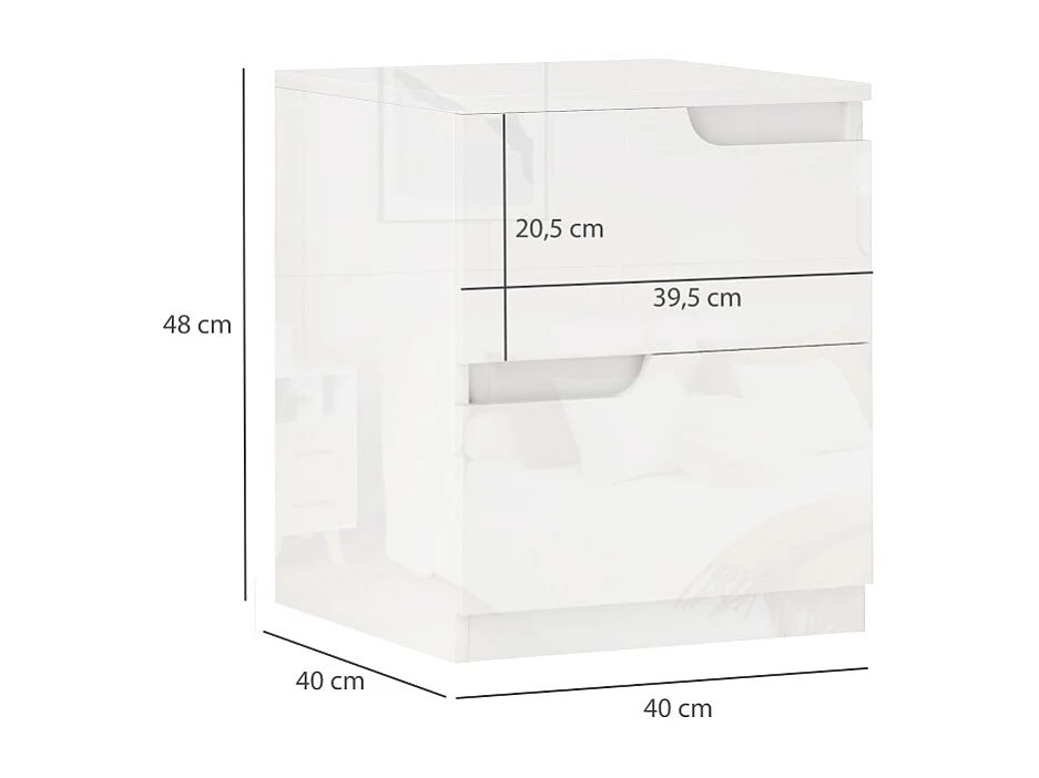 Nachttisch mit 2 Schubladen – Hochglanzweiß – ideal für Wohnzimmer oder Schlafzimmer