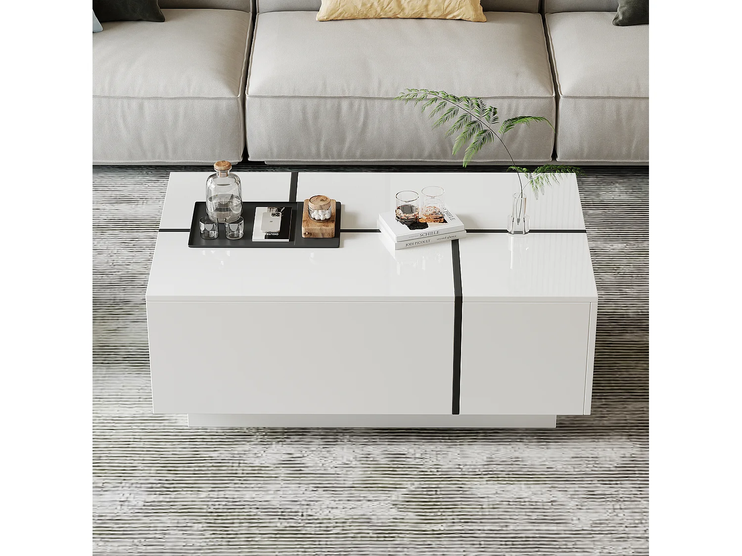 Mesa de centro retangular branca - Mesa de centro com 4 gavetas e tampo deslizante - para sala de estar