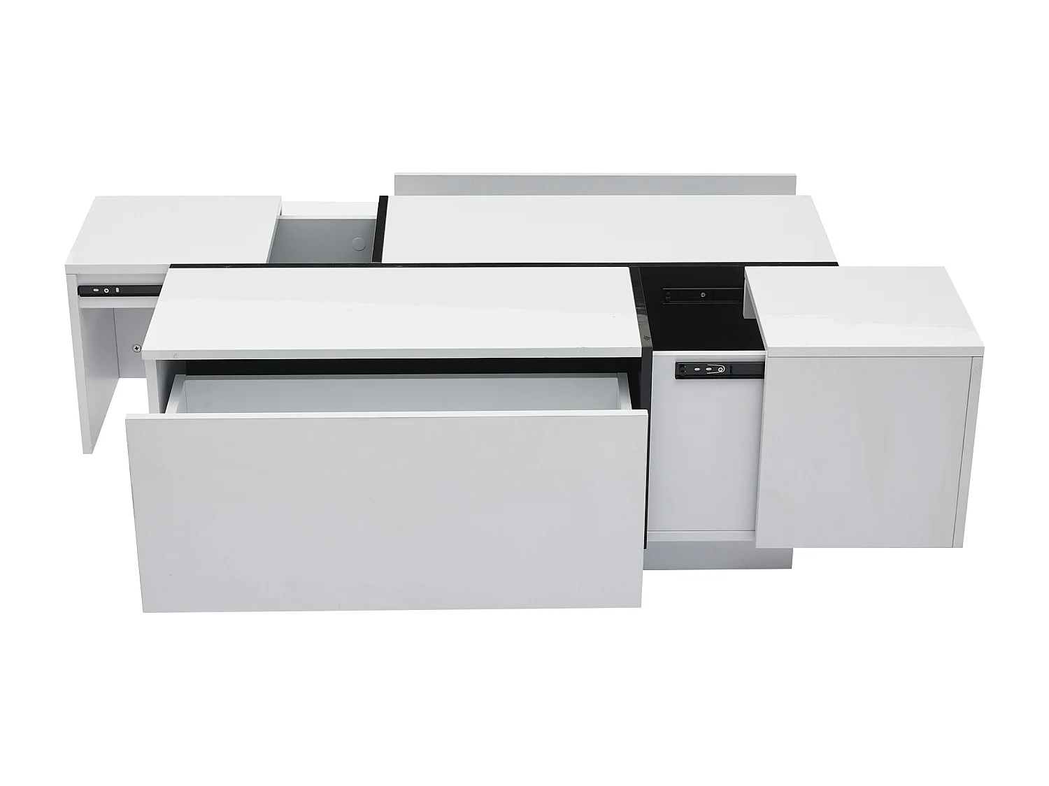 Mesa de centro retangular branca - Mesa de centro com 4 gavetas e tampo deslizante - para sala de estar