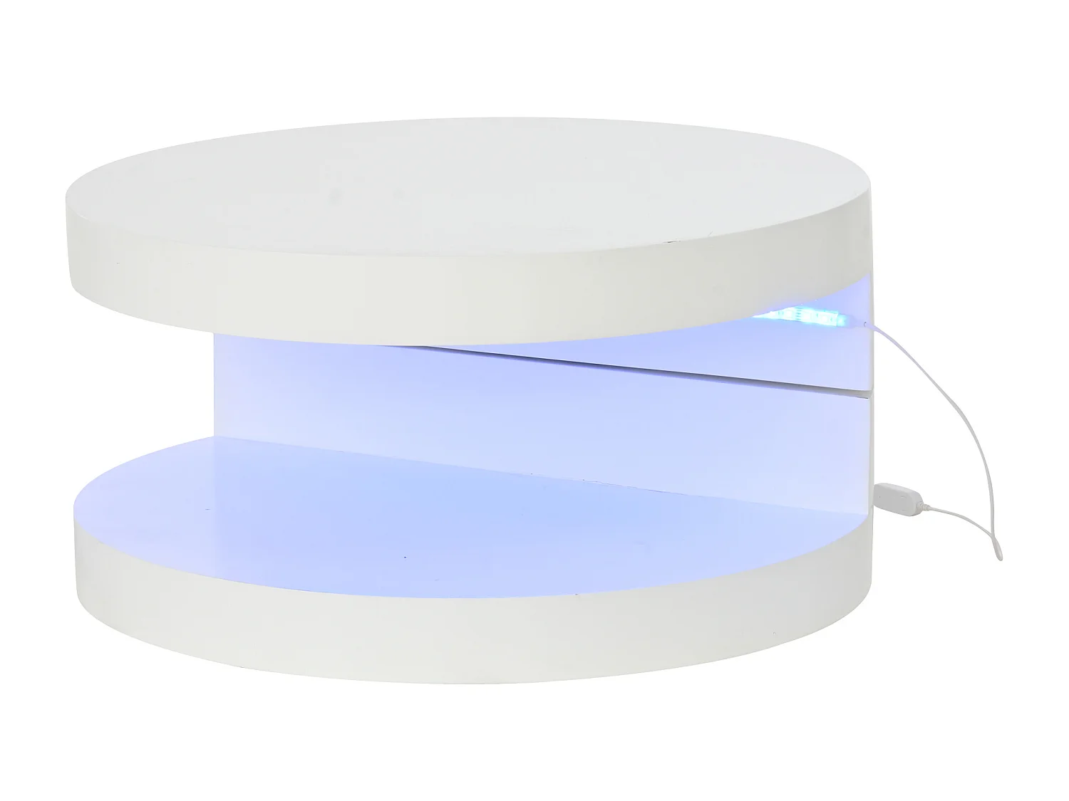Table basse ronde - Table basse avec éclairage LED et plateau rotatif - MDF blanc - pour salon