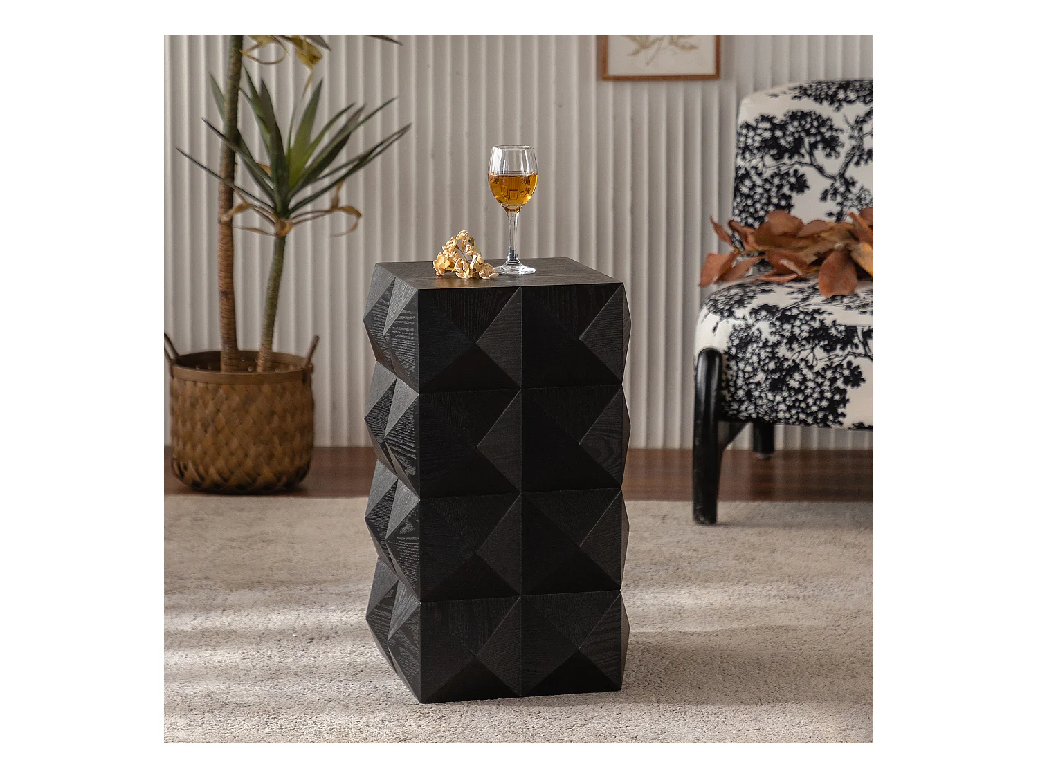 Comodino vintage nero - motivo in rilievo 3D - per camera da letto