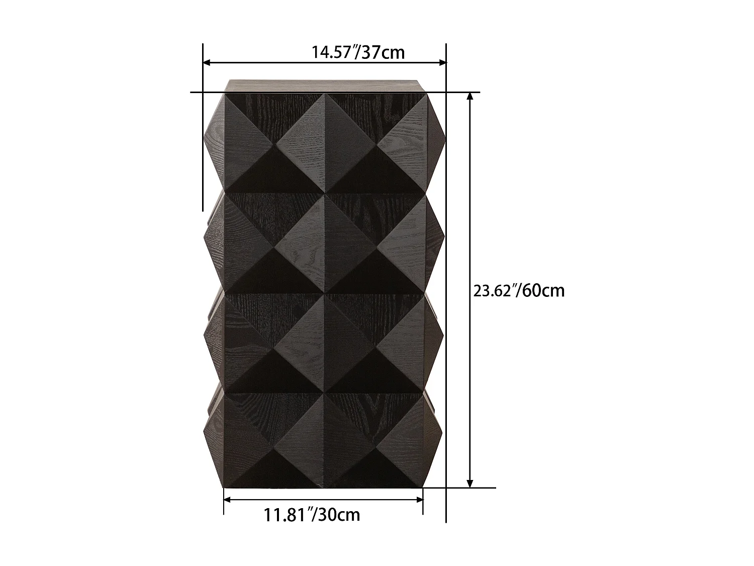 Table de chevet noir vintage - motif en relief 3D - pour chambre