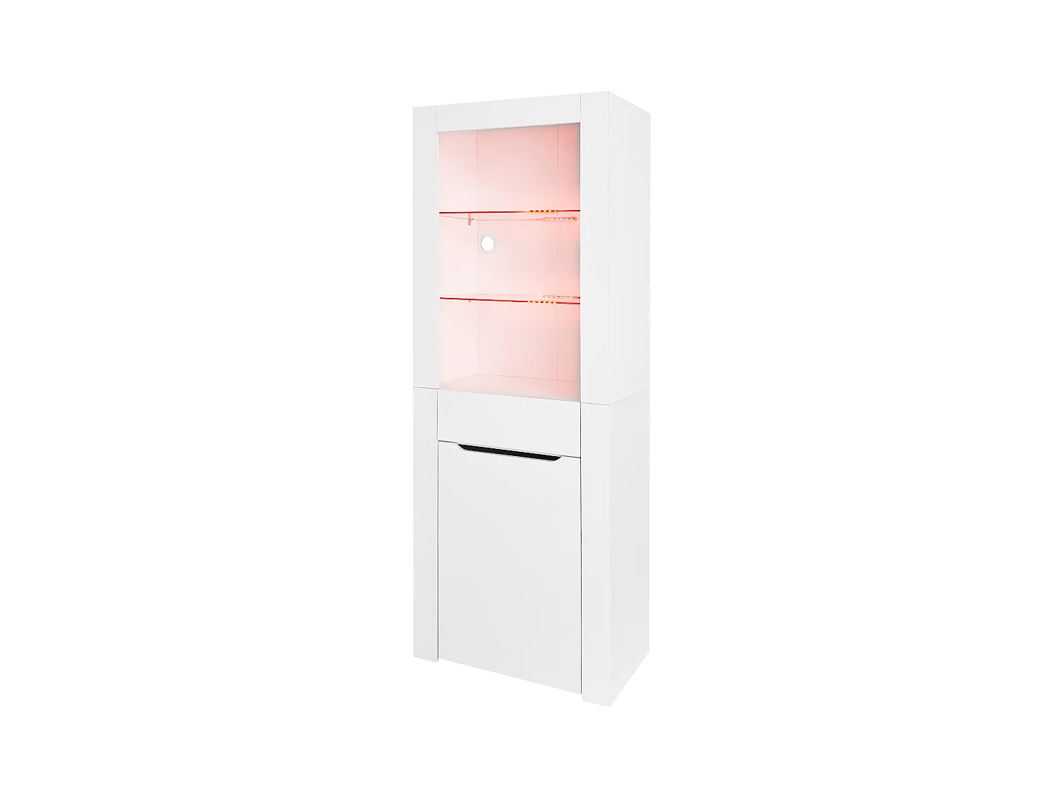 Vitrine blanc avec éclairage LED - Vitrine avec 1 tiroir et 1 porte - pour salon et cuisine
